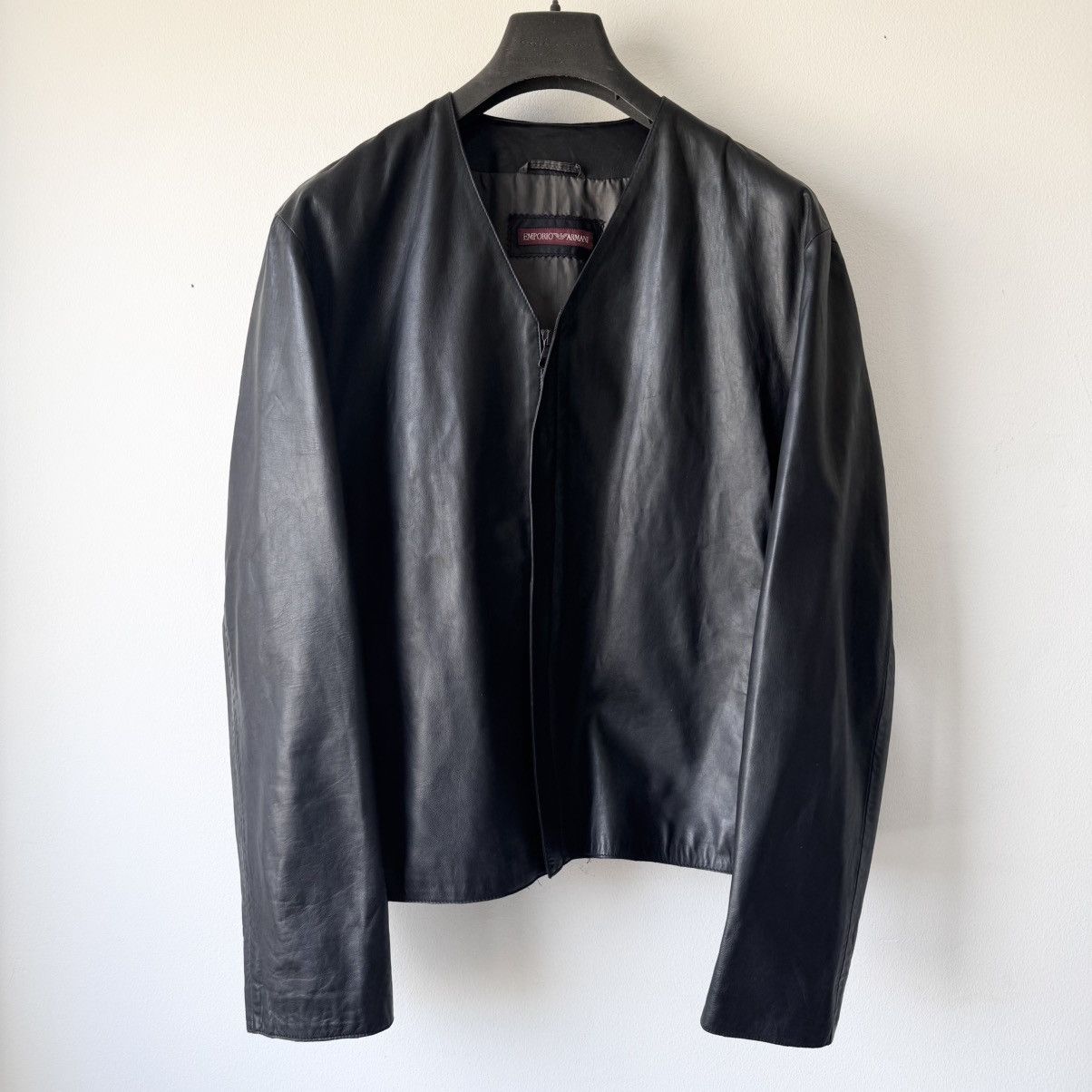 Emporio Armani Emporio Armani 1980’s Collarless Cropped Lamb Leather Jacket Size US M / EU 48-50 / 2 - 1 Thumbnail