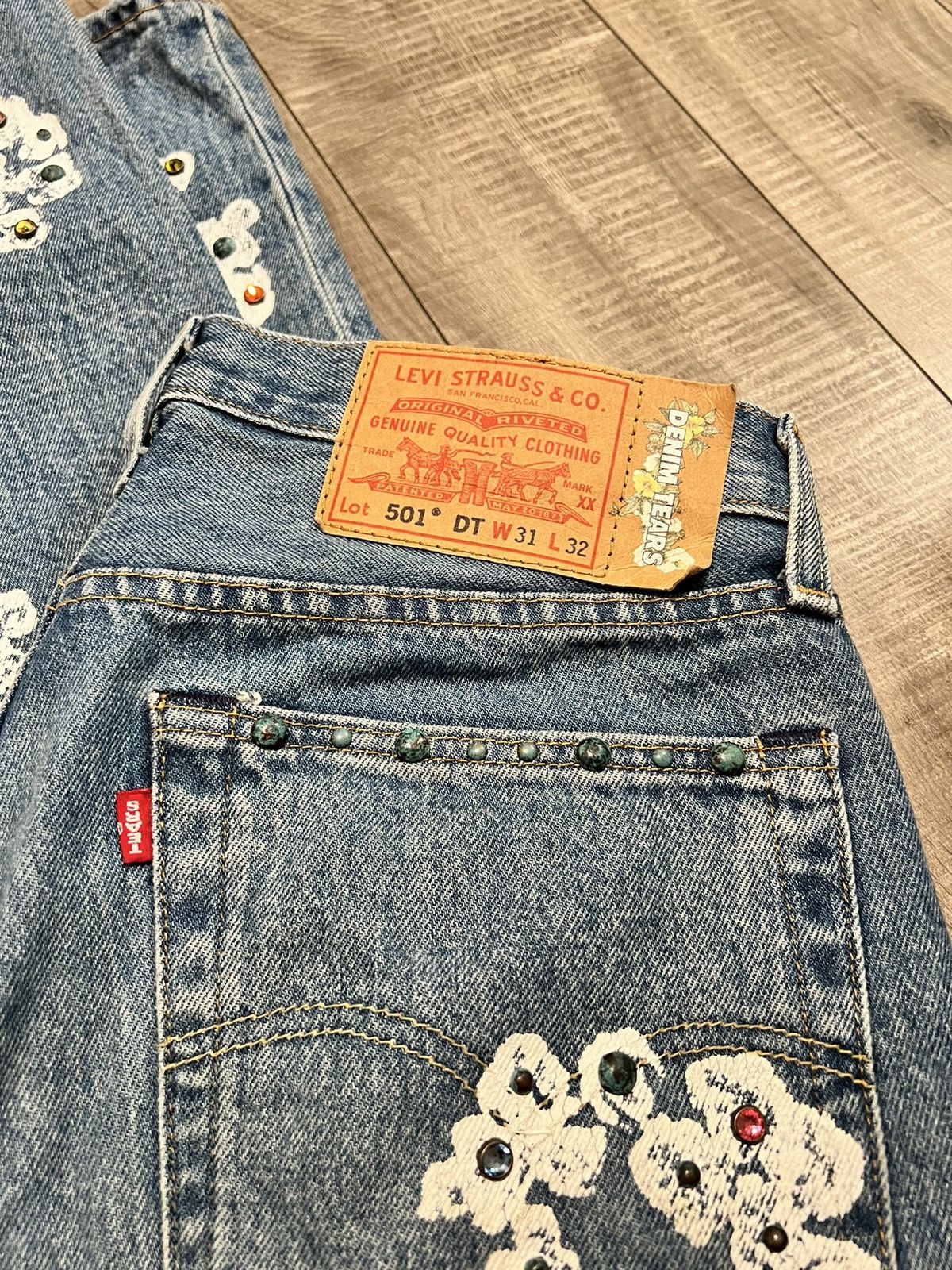 DENIM TEARS × Designer Denim Tears Rhinestone Cotton Wreath Jeans Size US 31 - 4 Thumbnail