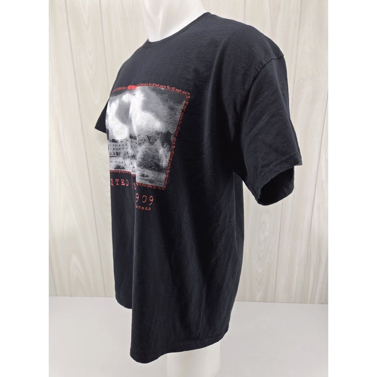 Gildan Gildan Estes Park T Shirt Mens XL Graphic Tee Colorado Stanley Hotel Redrum Photo 1909 Black Cotton Short Sleeve Crew Neck 30" Down Back 1909s Size US XL / EU 56 / 4 - 6 Thumbnail