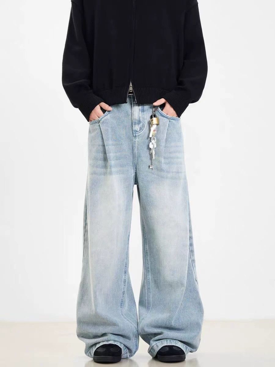 Jean Retro men's loose straight casual washed blue jeans Size US 32 / EU 48 - 2 Thumbnail