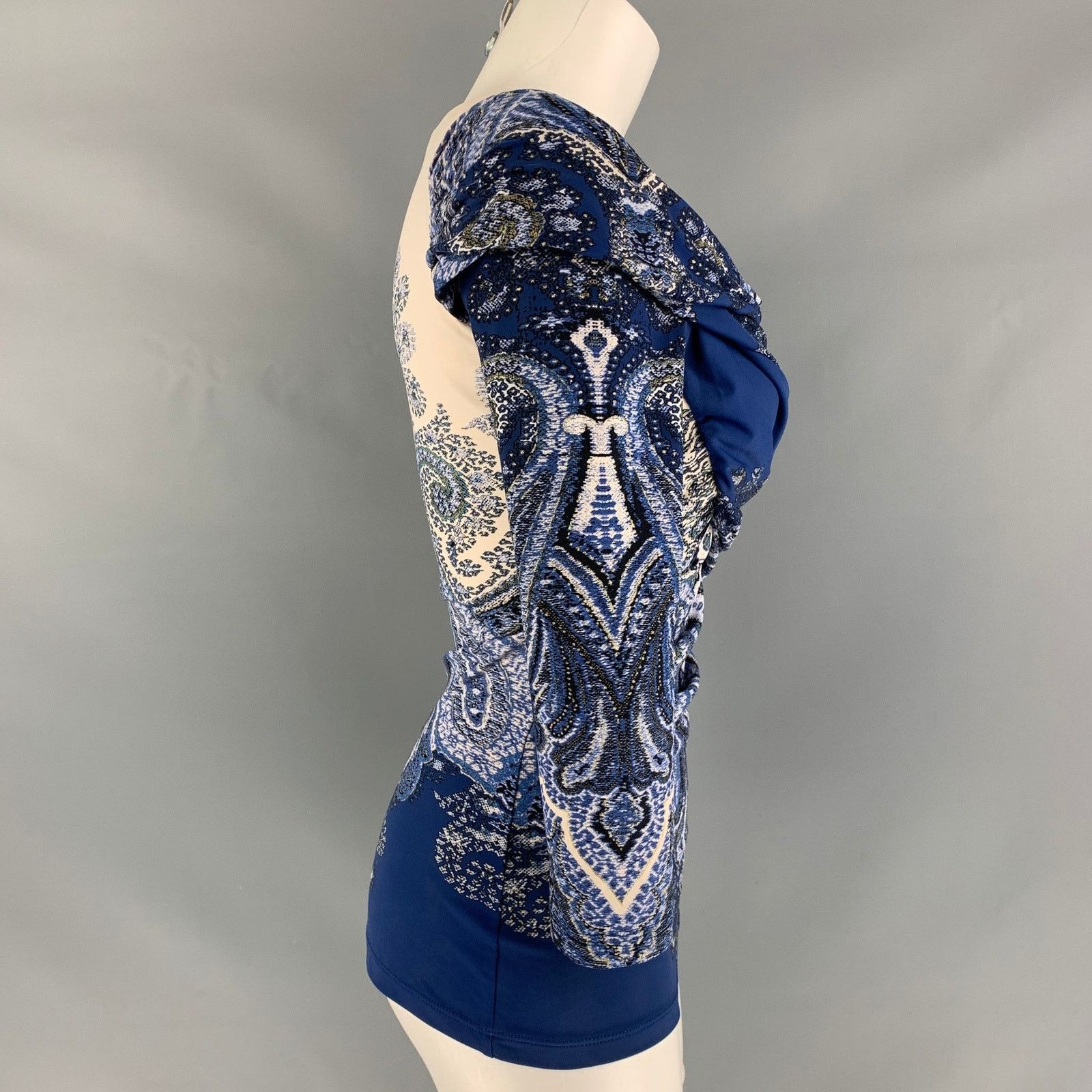Roberto Cavalli ROBERTO CAVALLI Blue & White Paisley Blouse Size S / US 4 / IT 40 - 3 Thumbnail