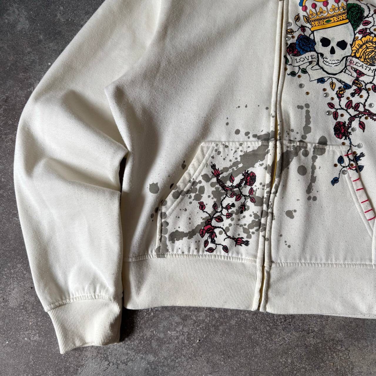Hysteric Glamour × Japanese Brand × Vintage Y2K Rhinestones Tattoo Printed Zip Hoodie (Ed Hardy Style) Size XL / US 12-14 / IT 48-50 - 6 Thumbnail