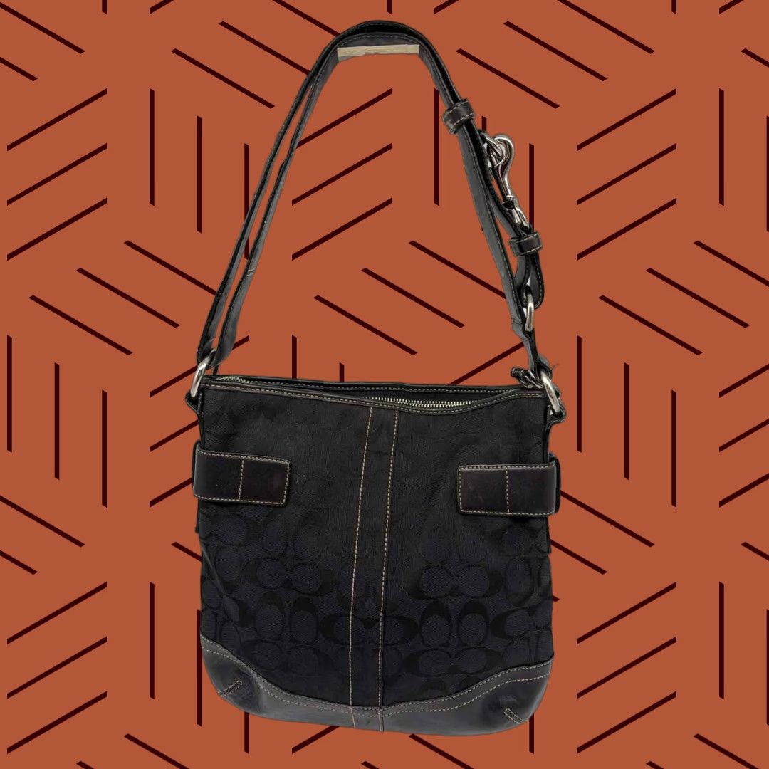 VINTAGE Pre-Owned Coach Black Monogram Shoulder Bag