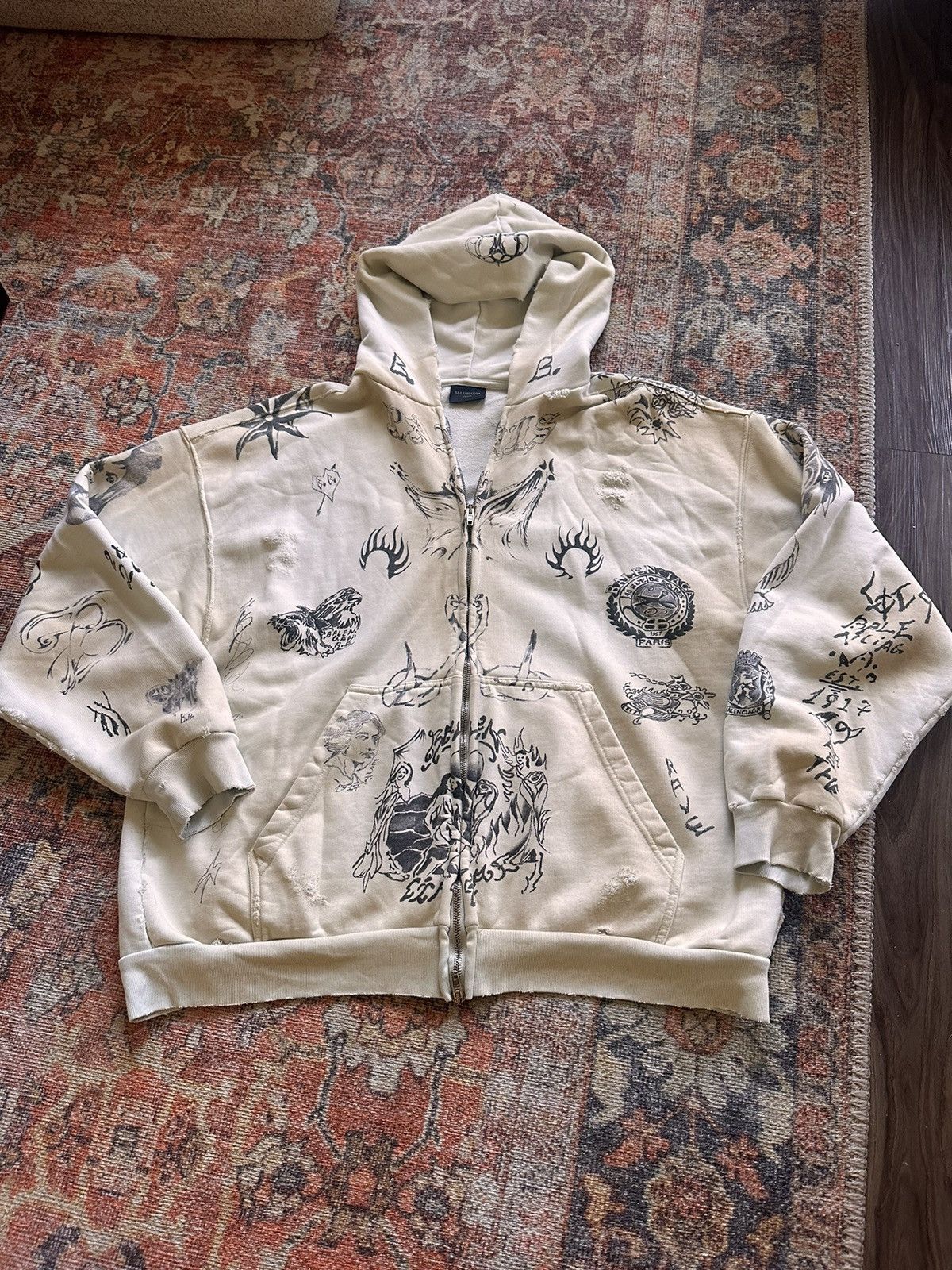 【BALENCIAGA】Tattoo メルトンジップフーディー BALENCIAGA】Tattoo メルトンジップフーディー (BALENCIAGA