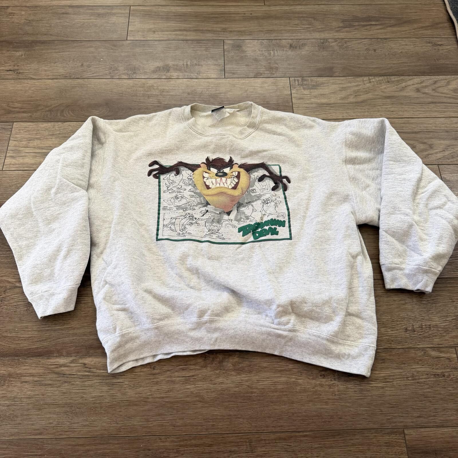 Warner Bros Vintage 90s Taz Looney Tunes Warner Bros Grey Pullover XL Size US XL / EU 56 / 4 - 1 Thumbnail