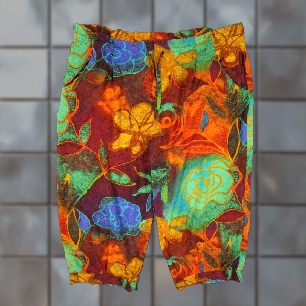 Jams World Jams World Pants Women XL Multicolor Rose Path Capri Made in USA 38x19 Size 40" / US 18 - 1 Thumbnail