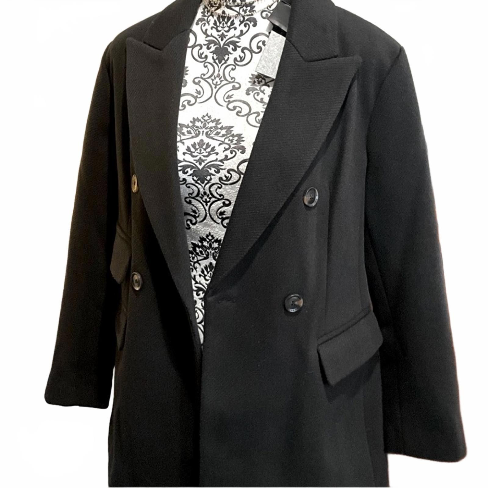Bcbgmaxazria BCBGMaxAzria Black Pea Coat NWT Longline Size L Size L / US 10 / IT 46 - 9 Thumbnail