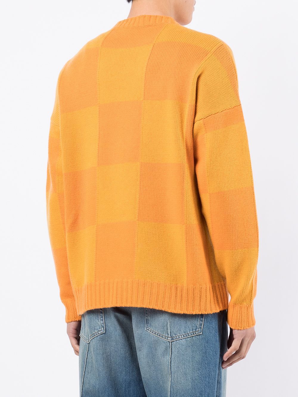 Off-White Orange and Yellow Checkerboard Logo Intarsia Sweater Size US XL / EU 56 / 4 - 3 Thumbnail