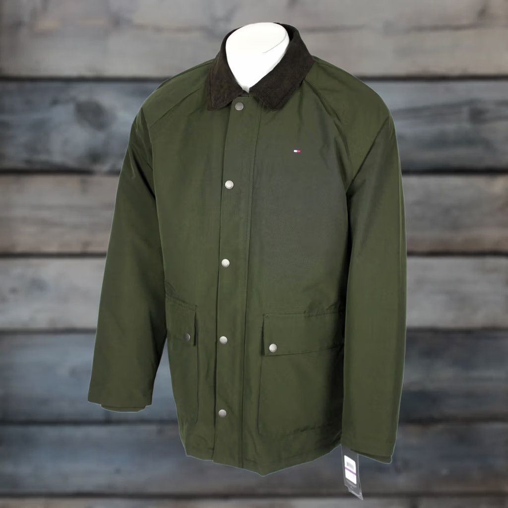 Tommy Hilfiger VINTAGE Tommy Hilfiger Men's Barn Jacket Corduroy Collar Full Zip XXL Green Water Wind Jacket Size US XXL / EU 58 / 5 - 1 Thumbnail