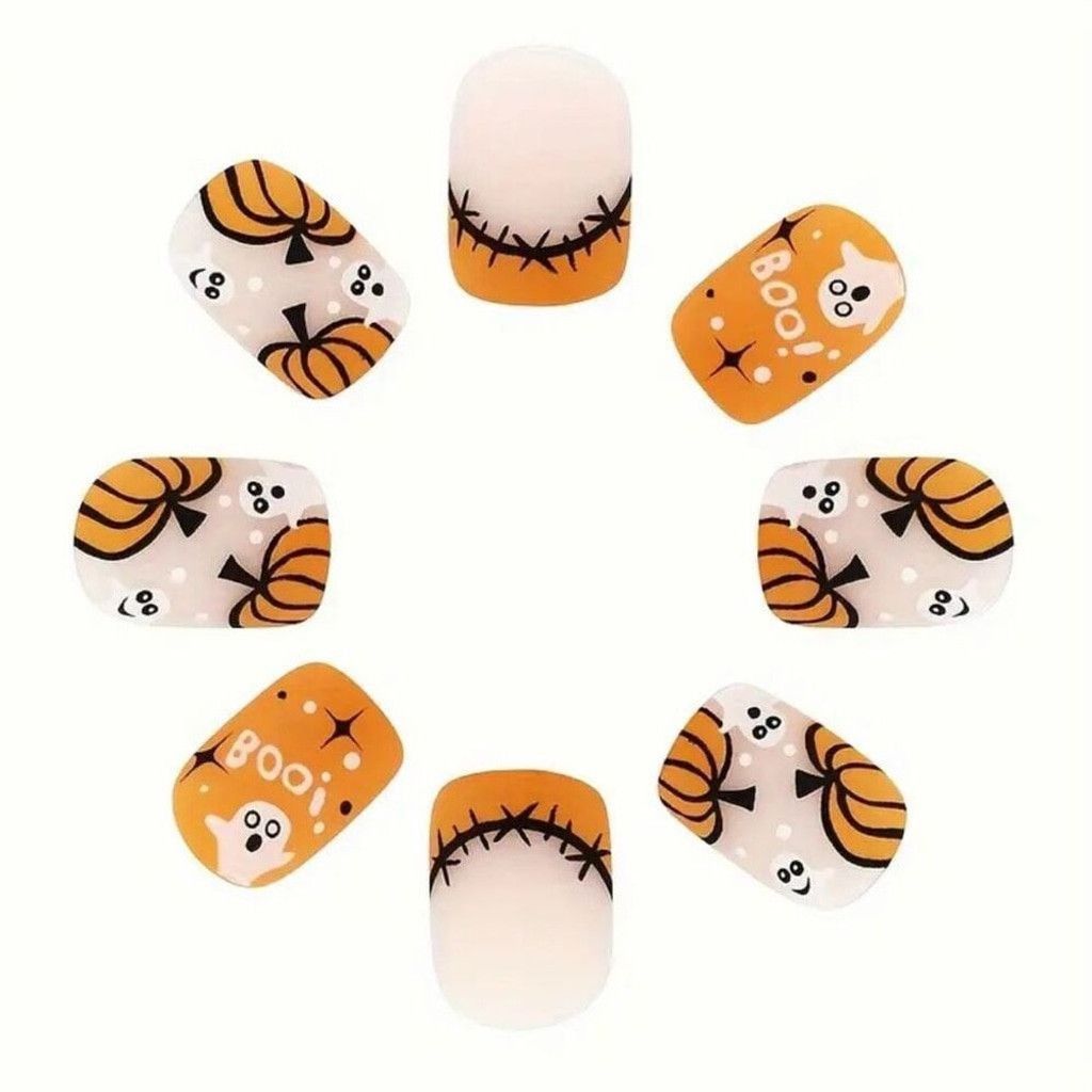Other New 24pcs Spooky Pumpkin Halloween Nail Set Glossy Size ONE SIZE - 3 Thumbnail