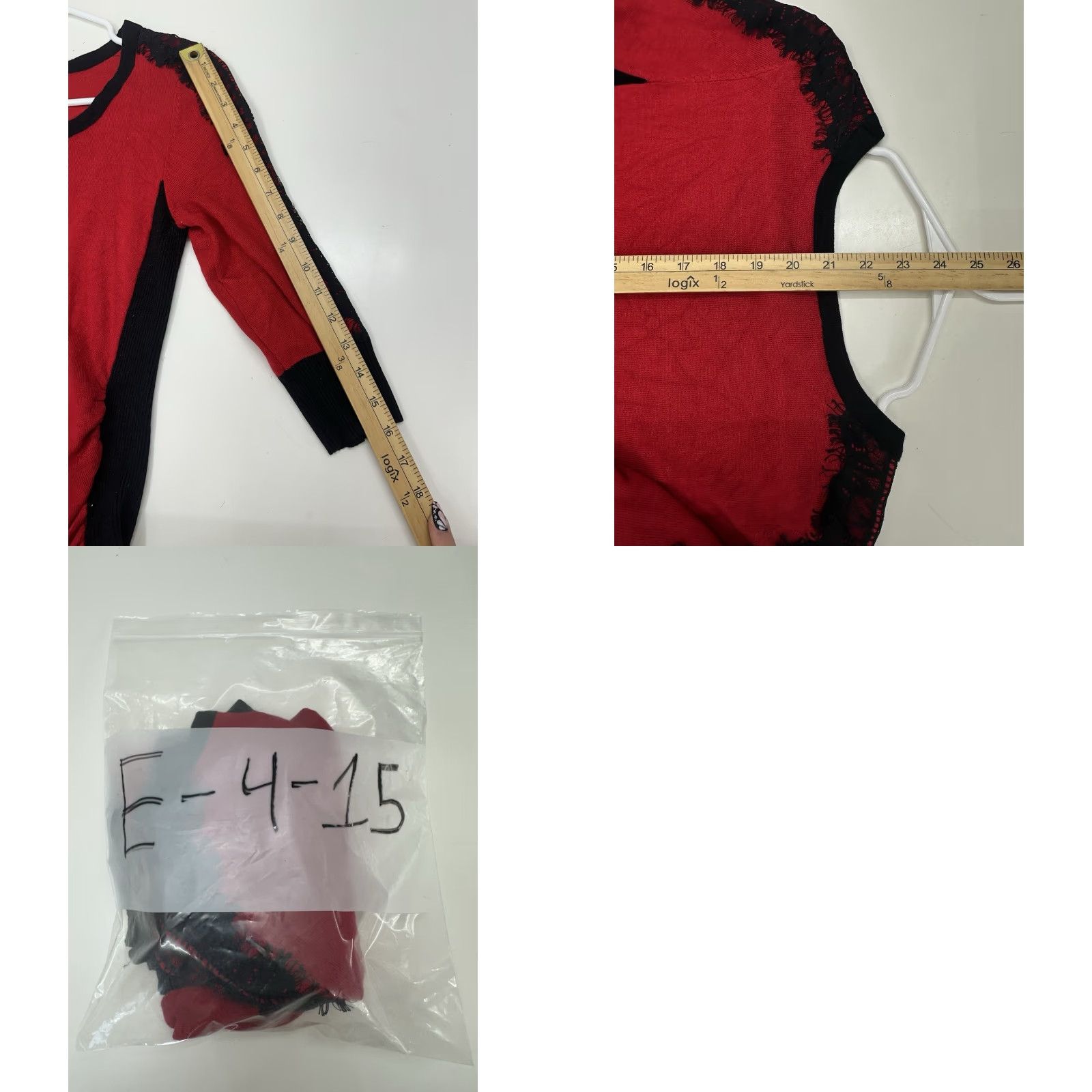 Vintage IZ Byer Womens Sweater Size Medium Red Black 3/4 Sleeve Lace Arm Scrunch Sides Knit Pullover Knit Style Tight-Knit Casual Women’s Pullover Red Size M / US 6-8 / IT 42-44 - 8 Thumbnail