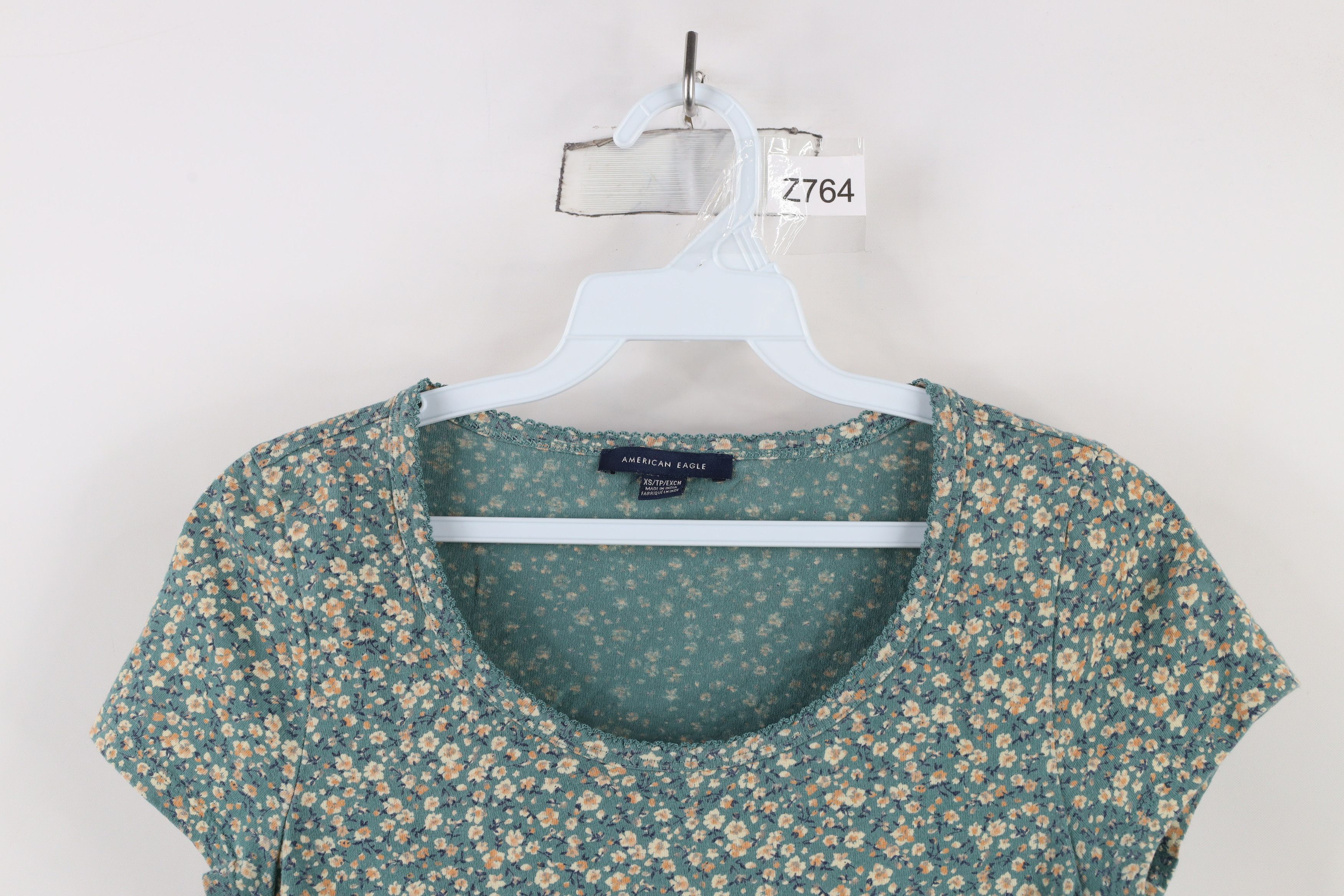 American Eagle Outfitters × Vintage Vintage Y2K American Eagle Ribbed Flower Cropped T-Shirt Size XS / US 0-2 / IT 36-38 - 2 Thumbnail