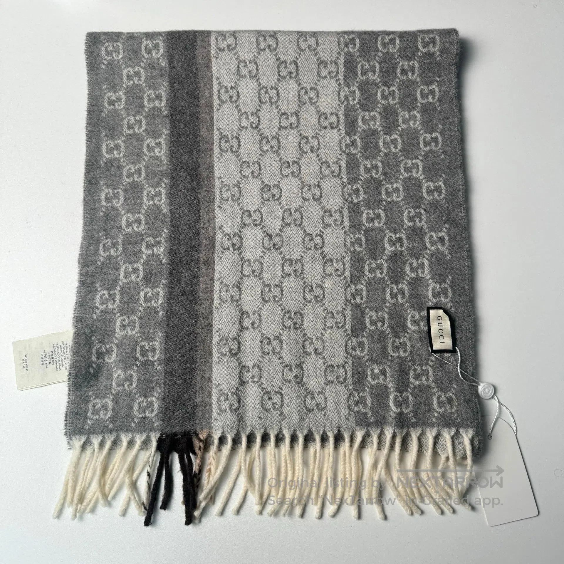 Gucci Guicci Gray Double G Jacquard Full Logo Wool and Cashmere Size ONE SIZE - 2 Thumbnail