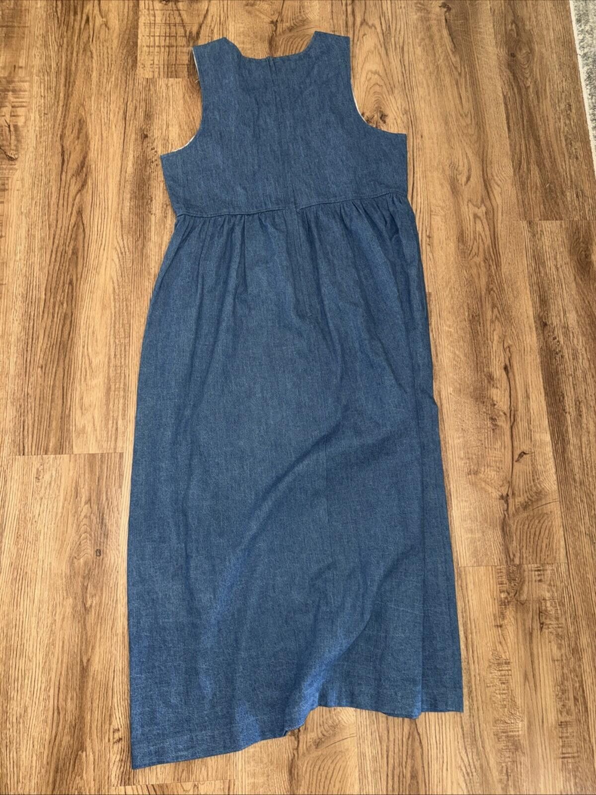 Other Vtg Susan Bristol Dress Cottage Prairie Pinafore Blue Denim Size L / US 10 / IT 46 - 9 Thumbnail