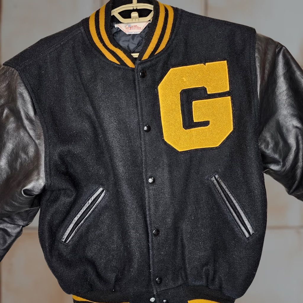 Salem Sportswear Gem Sportswear Jacket Mens XL Black Varsity Leather Sleeves Lined Gold G Patch Limited Detail Size US XL / EU 56 / 4 - 1 Thumbnail