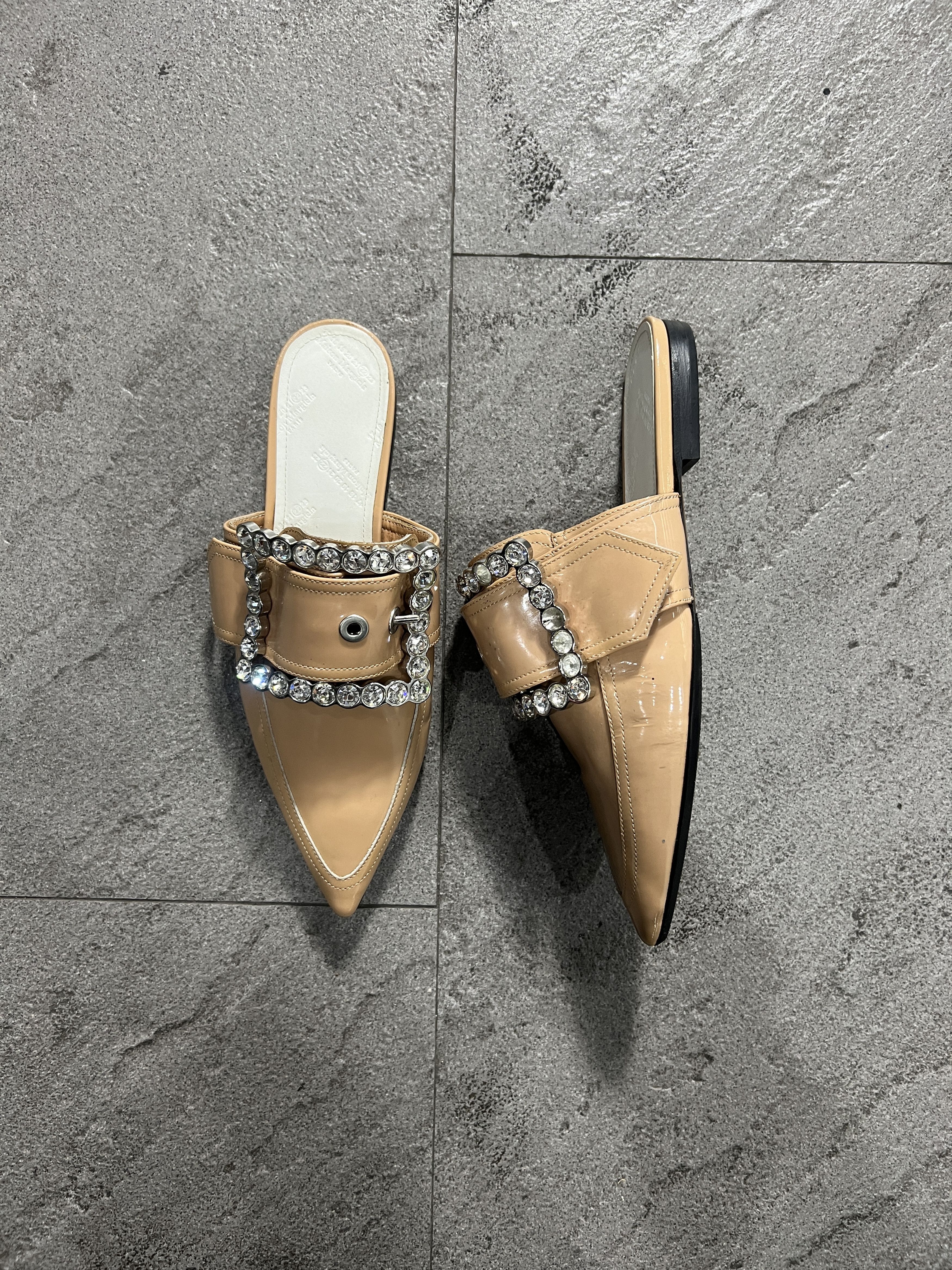 Maison Margiela Patent Leather Crystal Buckle Mule Loafers