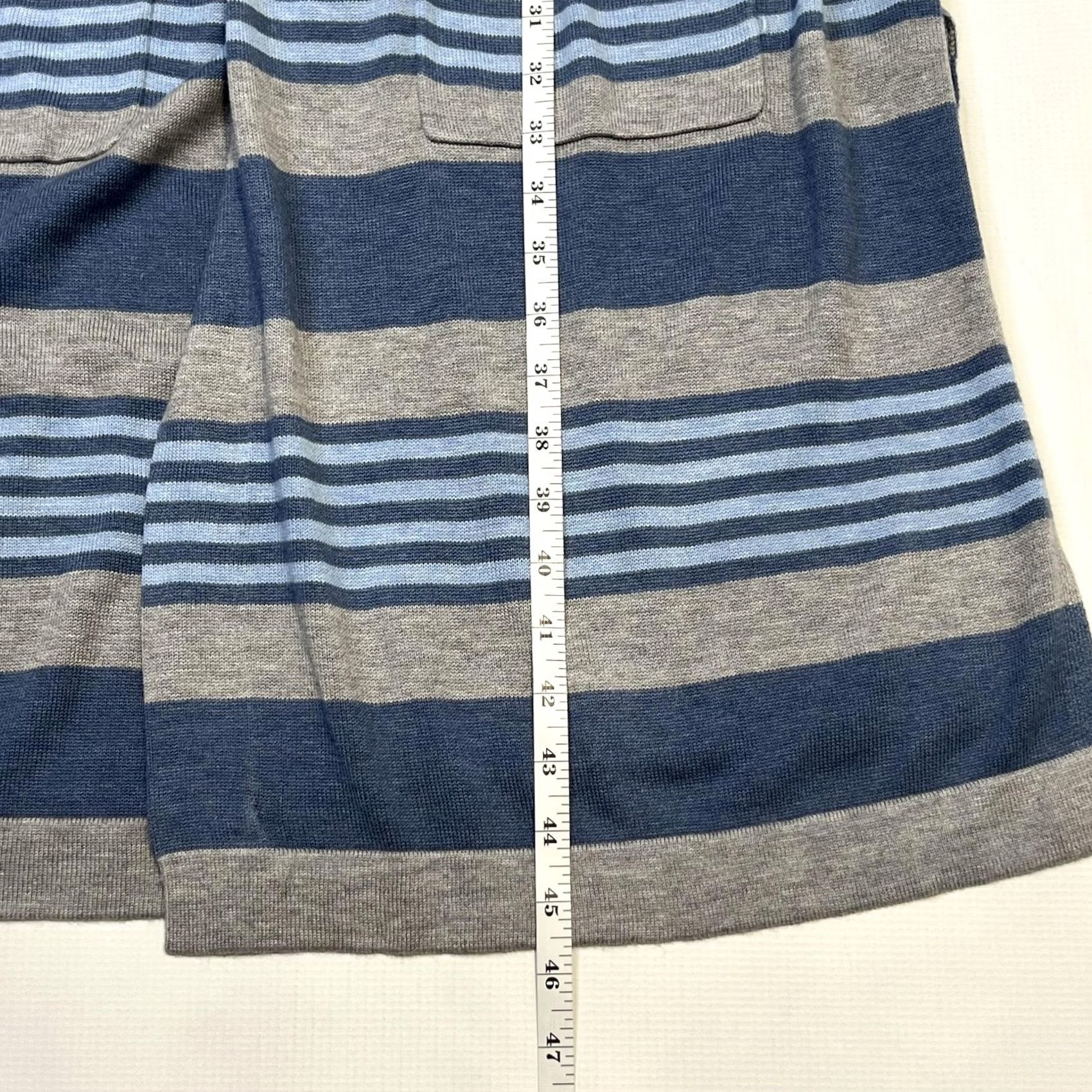 Vintage Laurie Felt Cardigan Womens M Blue Gray Striped Long Lightweight Pockets Size M / US 6-8 / IT 42-44 - 7 Thumbnail