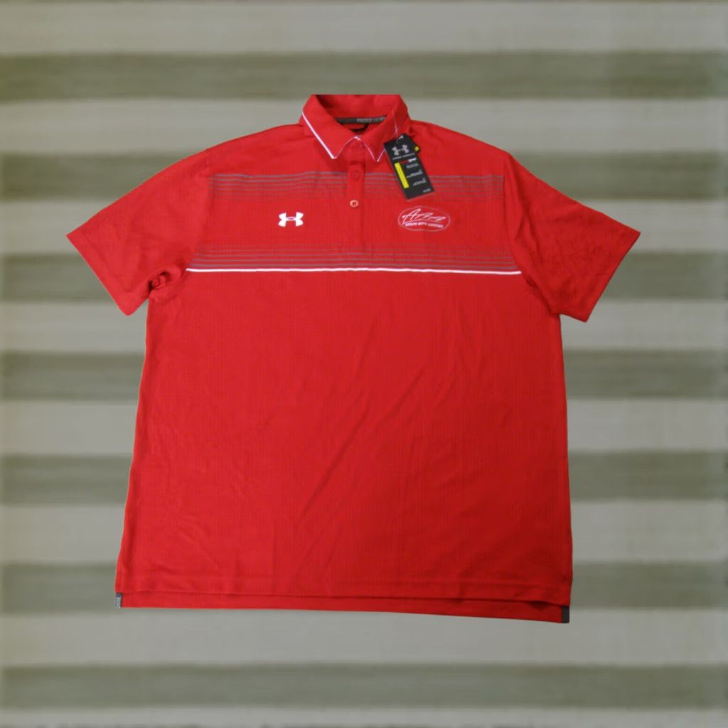 Under Armour Under Armour Polo Shirt Mens XL Red Cars Golf 100% Polyester Striped Casual Under Armour HeatGear Polo shirt Size US XL / EU 56 / 4 - 1 Thumbnail