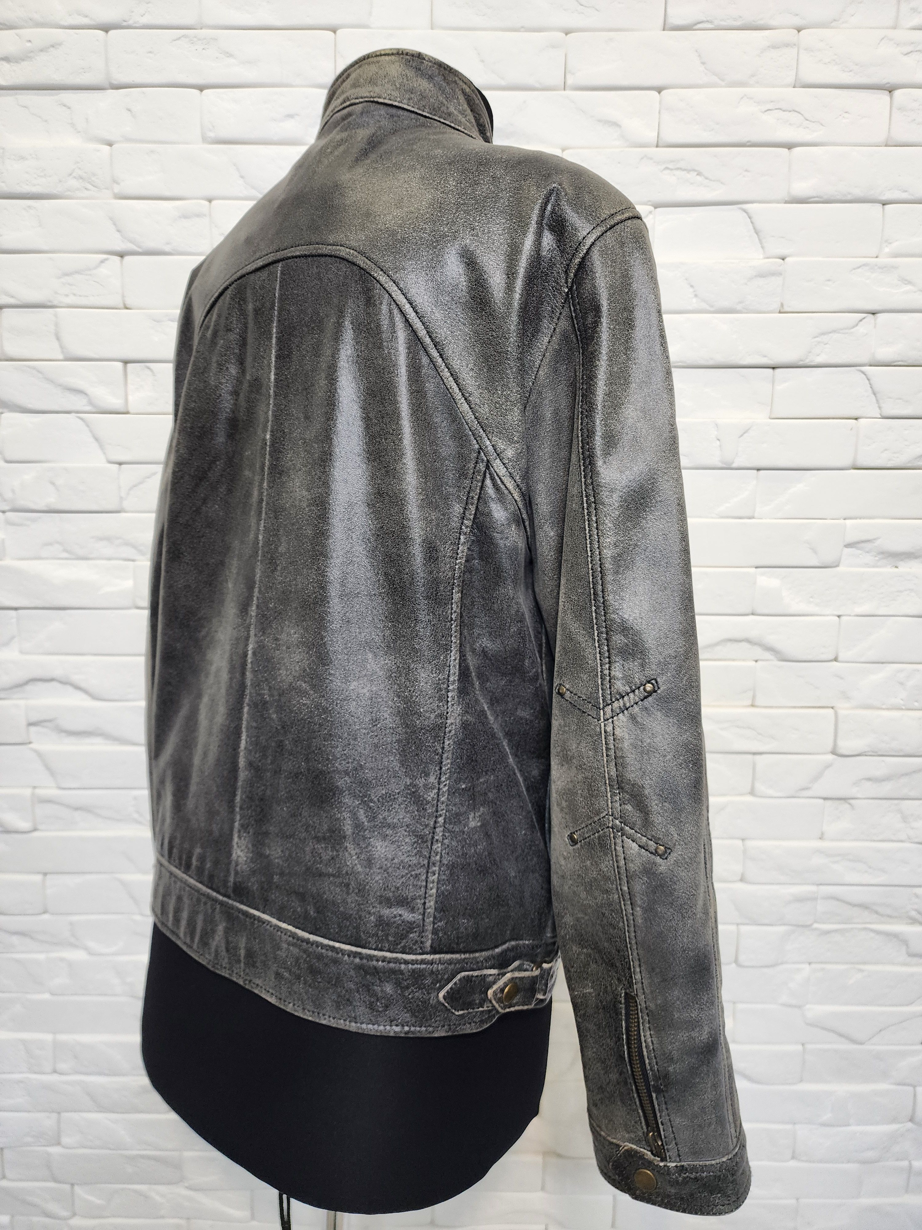 Genuine Leather Gray Leather Jacket: Men's Sporty Moto Style Size US M / EU 48-50 / 2 - 4 Thumbnail