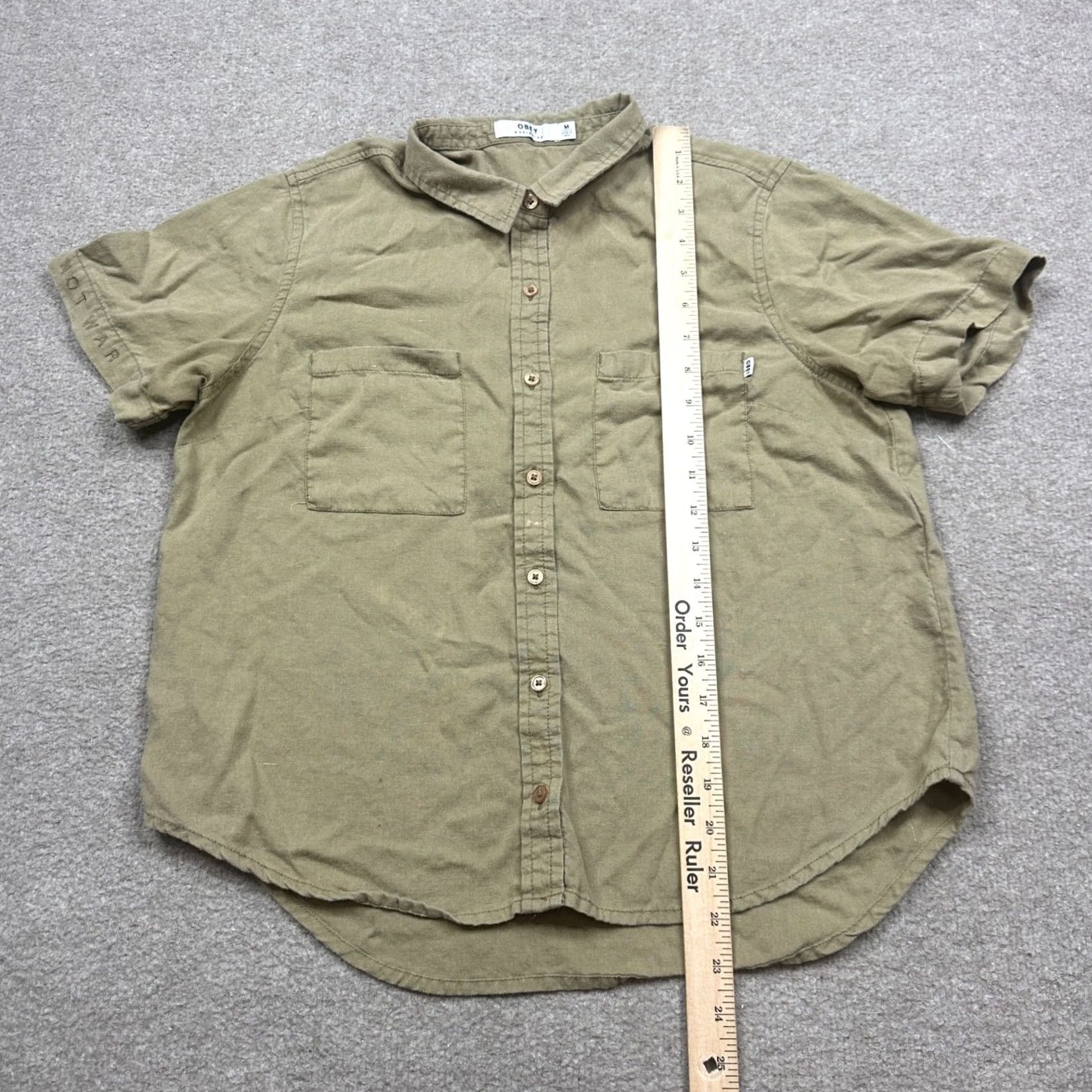 Obey OBEY Shirt Womens M Green Women Size Button Down Short Sleeve Collar Utility Outdoor Size M / US 6-8 / IT 42-44 - 6 Thumbnail