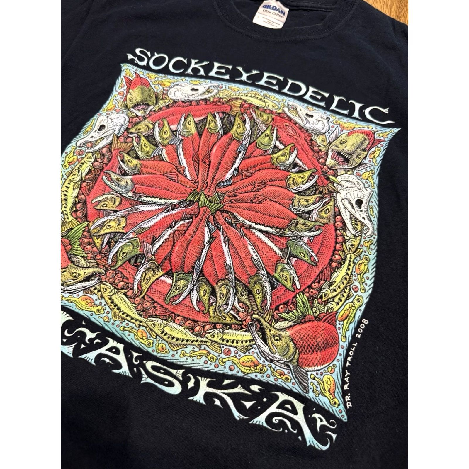 Vintage ray troll Shirt Mens S Black Sockeyedelic Alaska Graphic Men Size Salmon Fish Vtg Size US S / EU 44-46 / 1 - 2 Thumbnail