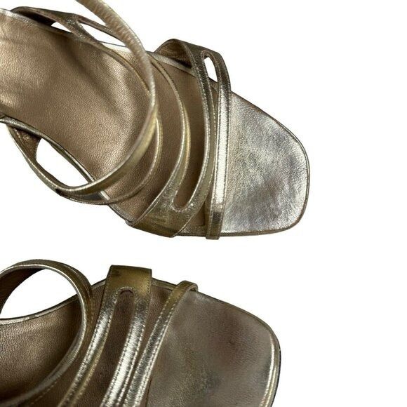 Vintage × Yves Saint Laurent Yves Saint Laurent Gold Metallic Leather 4″ Heeled Sandals S Size US 9 / IT 39 - 3 Thumbnail