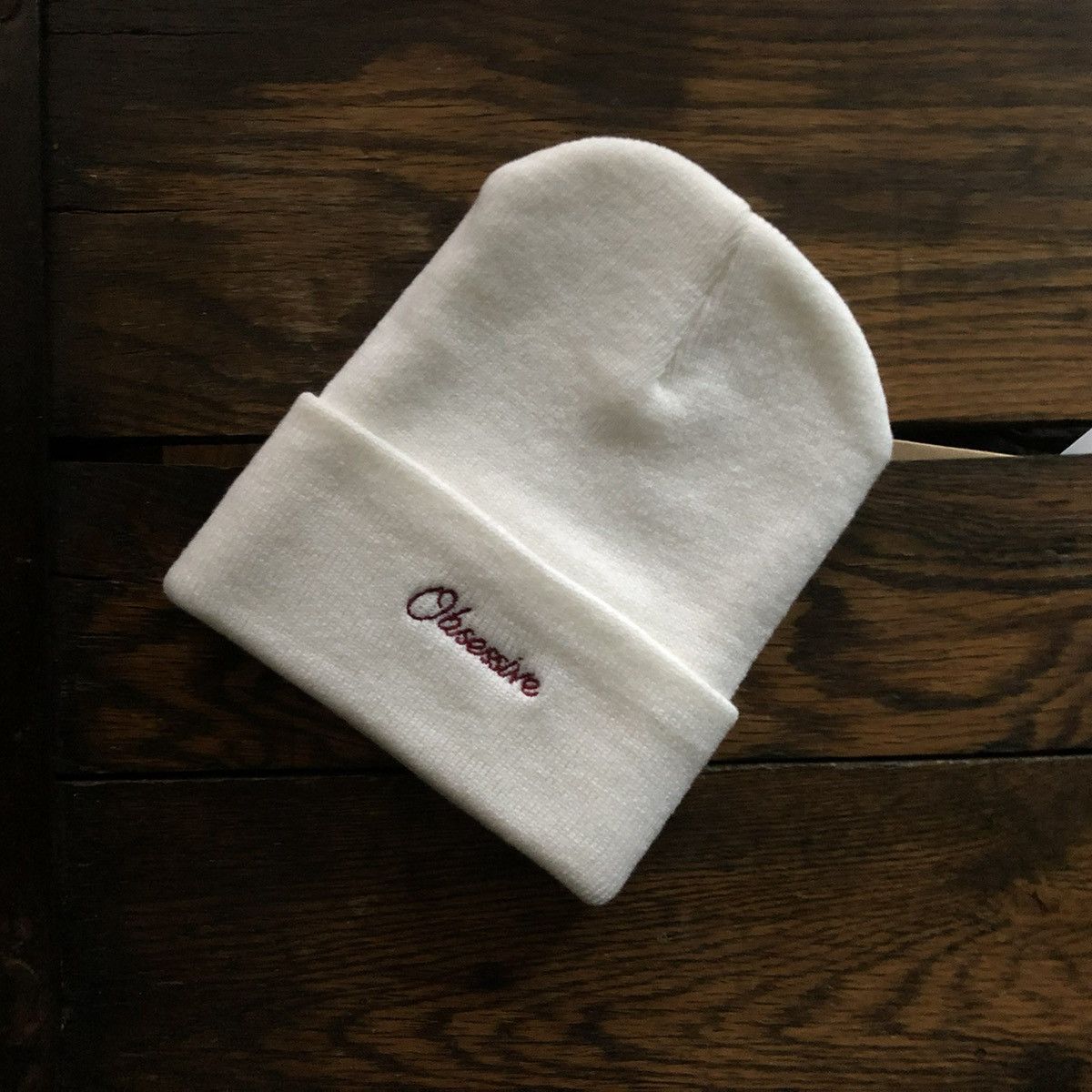 Other Obsessive Custom Made Beanie - White with Burgundy Size ONE SIZE - 1 Thumbnail