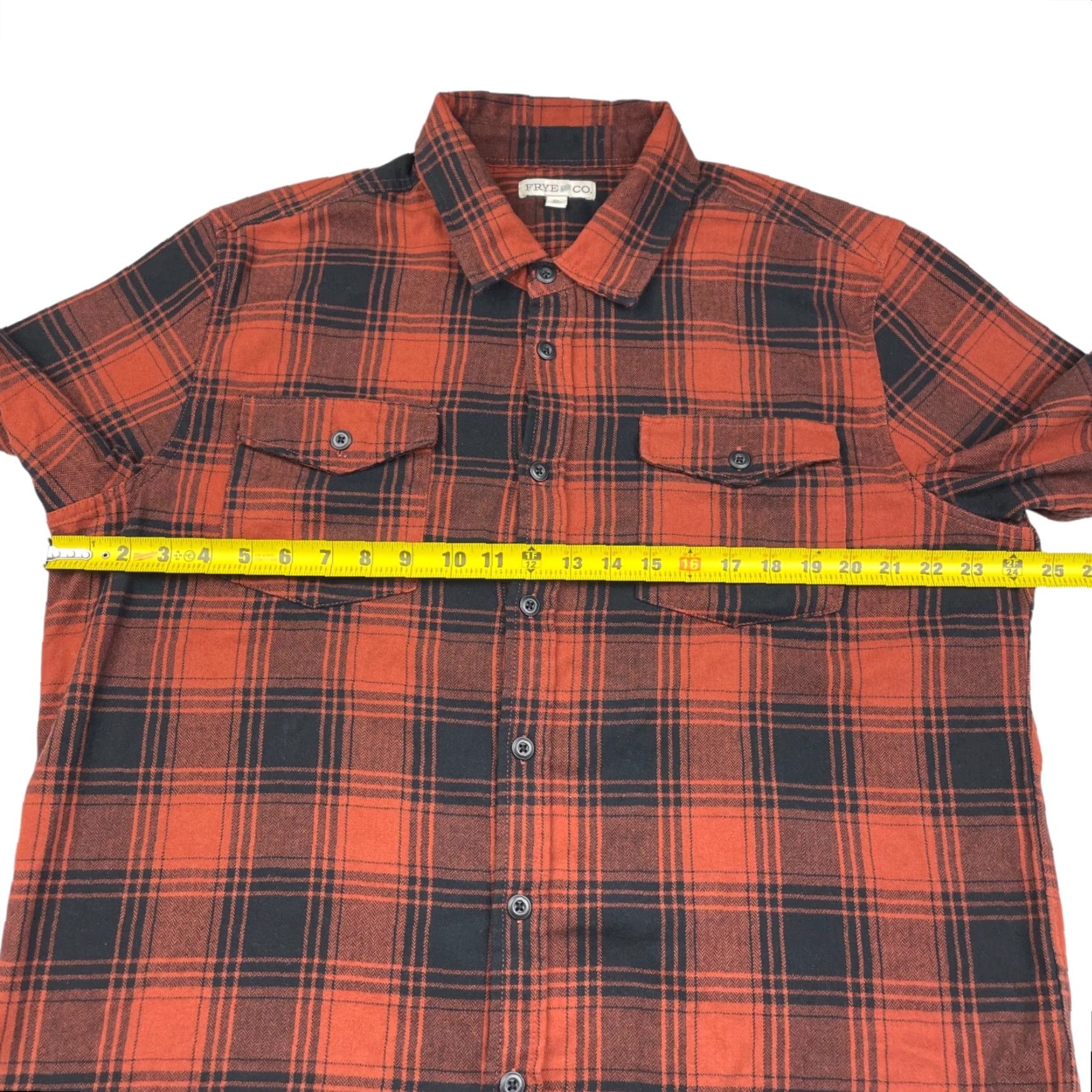 Frye and Co Men’s Flannel Button Work Shirt Brown/Black Plaid XL