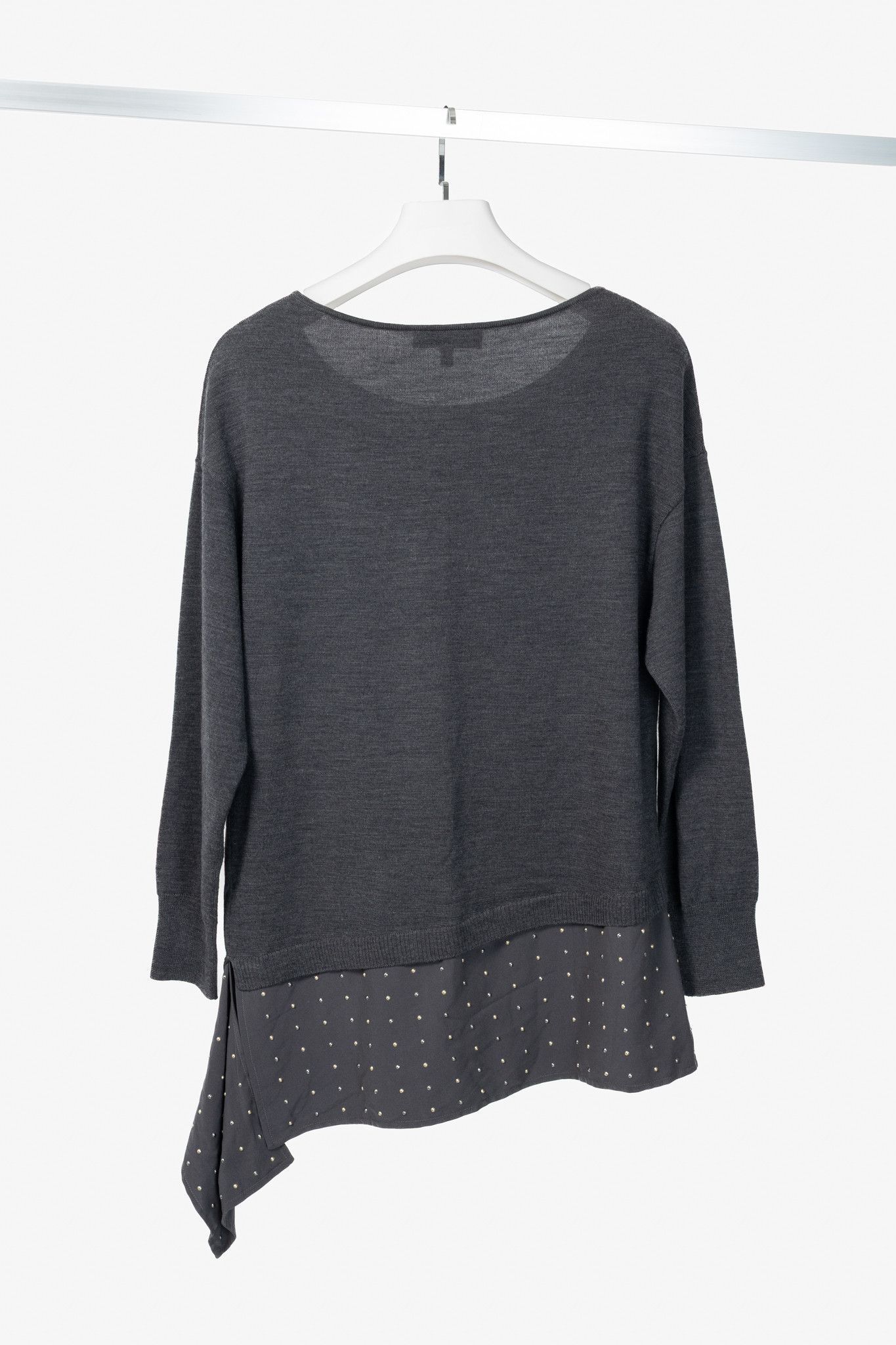 St. John St. John R18 Grey Wool Asymmetrical Studded-Hem Sweater Size S / US 4 / IT 40 - 2 Thumbnail