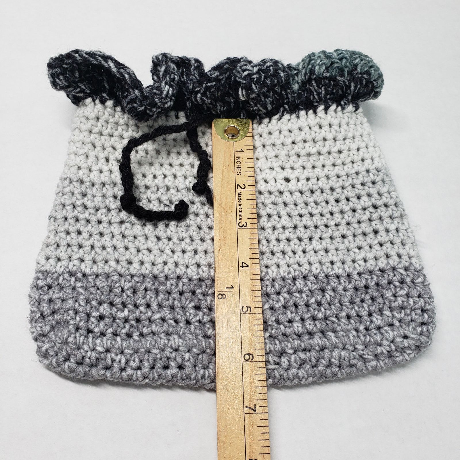 Handmade Handmade Crochet Drawstring Pouch Gray Small Purse Goth Size ONE SIZE - 7 Thumbnail