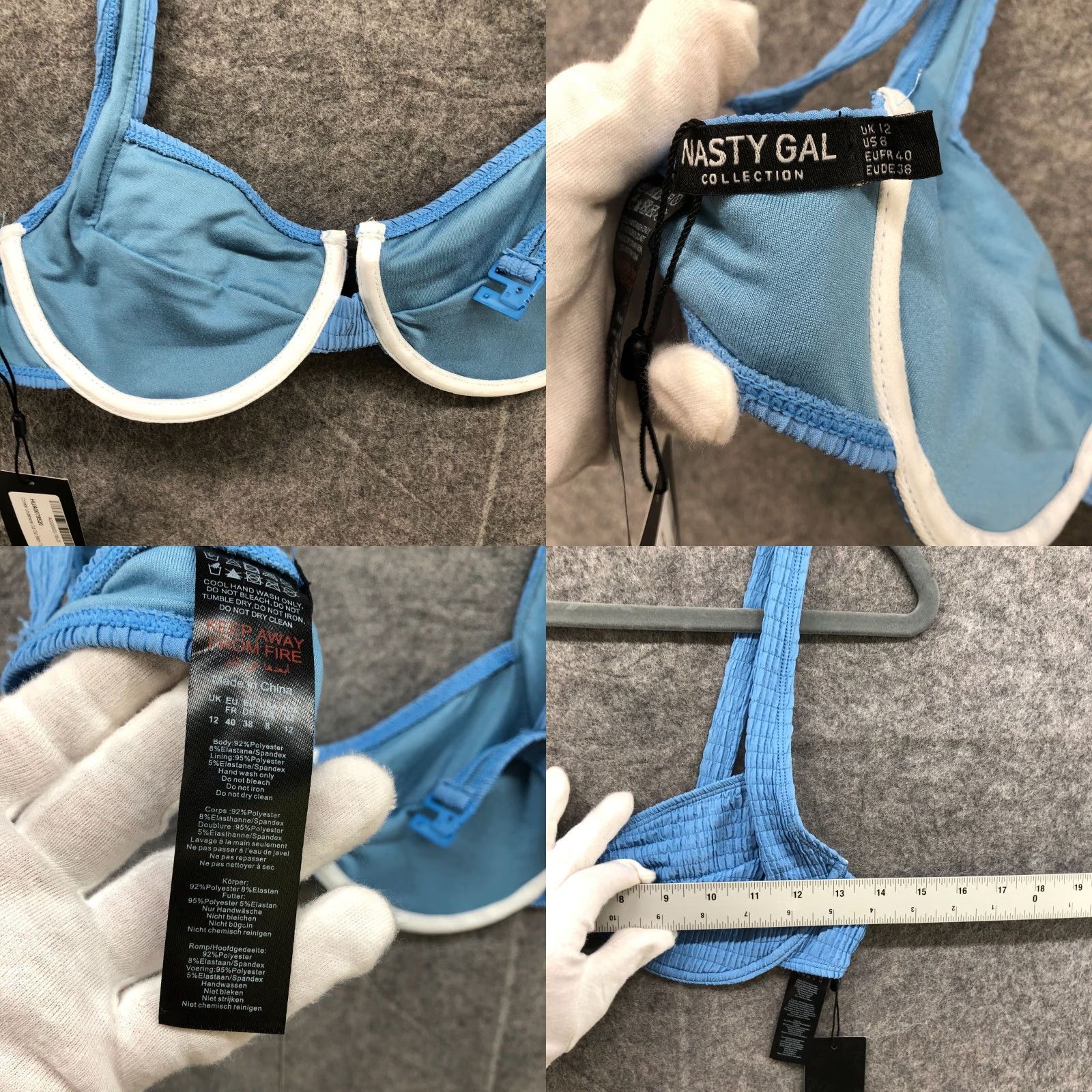 Nasty Gal NWT Nasty Gal Bikini Top Balconette Underwire Unpadded Light Blue Size 8 (M) Bra Top Women Size M / US 6-8 / IT 42-44 - 8 Thumbnail