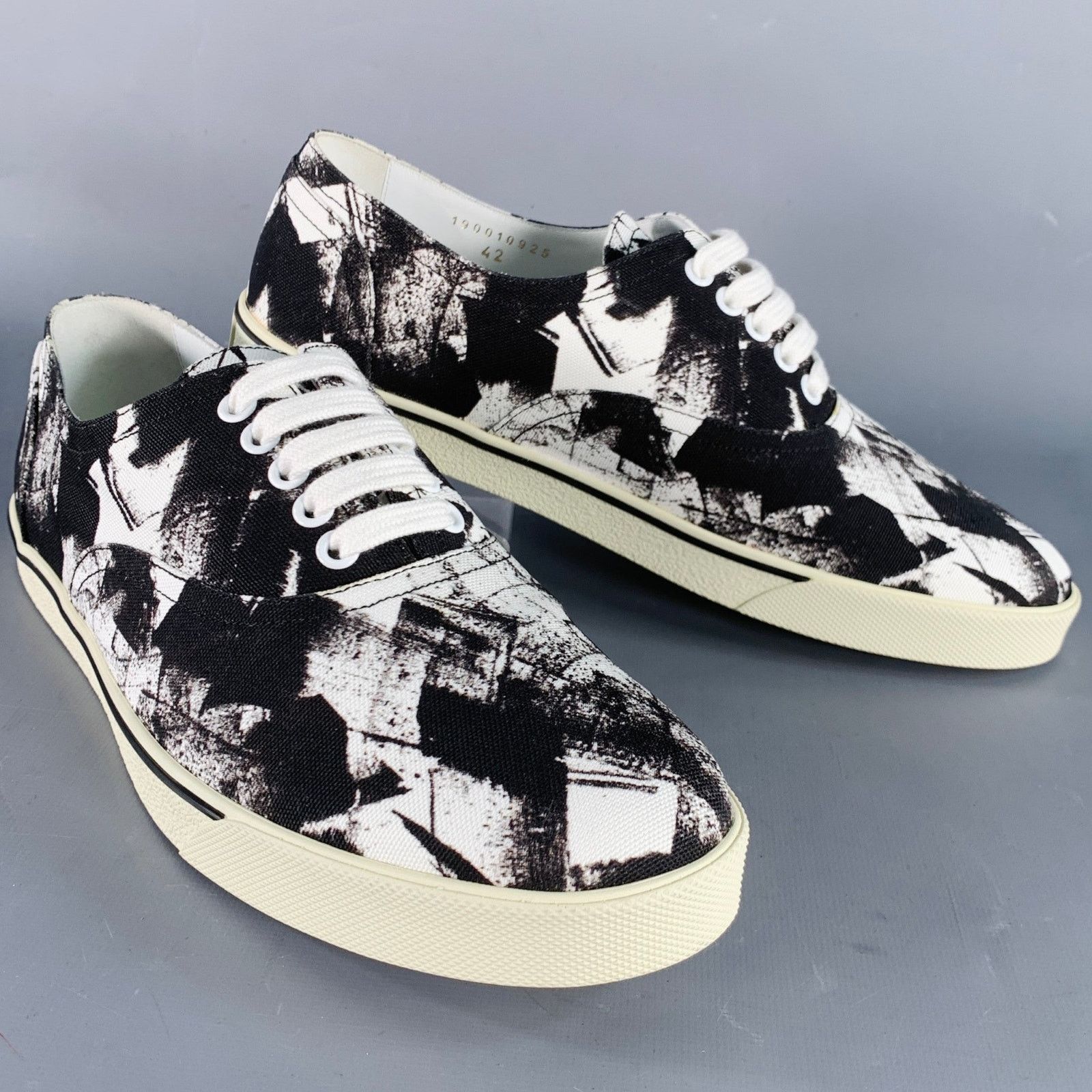 Celine Size 9 Black White Marbled Canvas Lace-Up Sneakers Size US 9 / EU 42 - 1 Thumbnail
