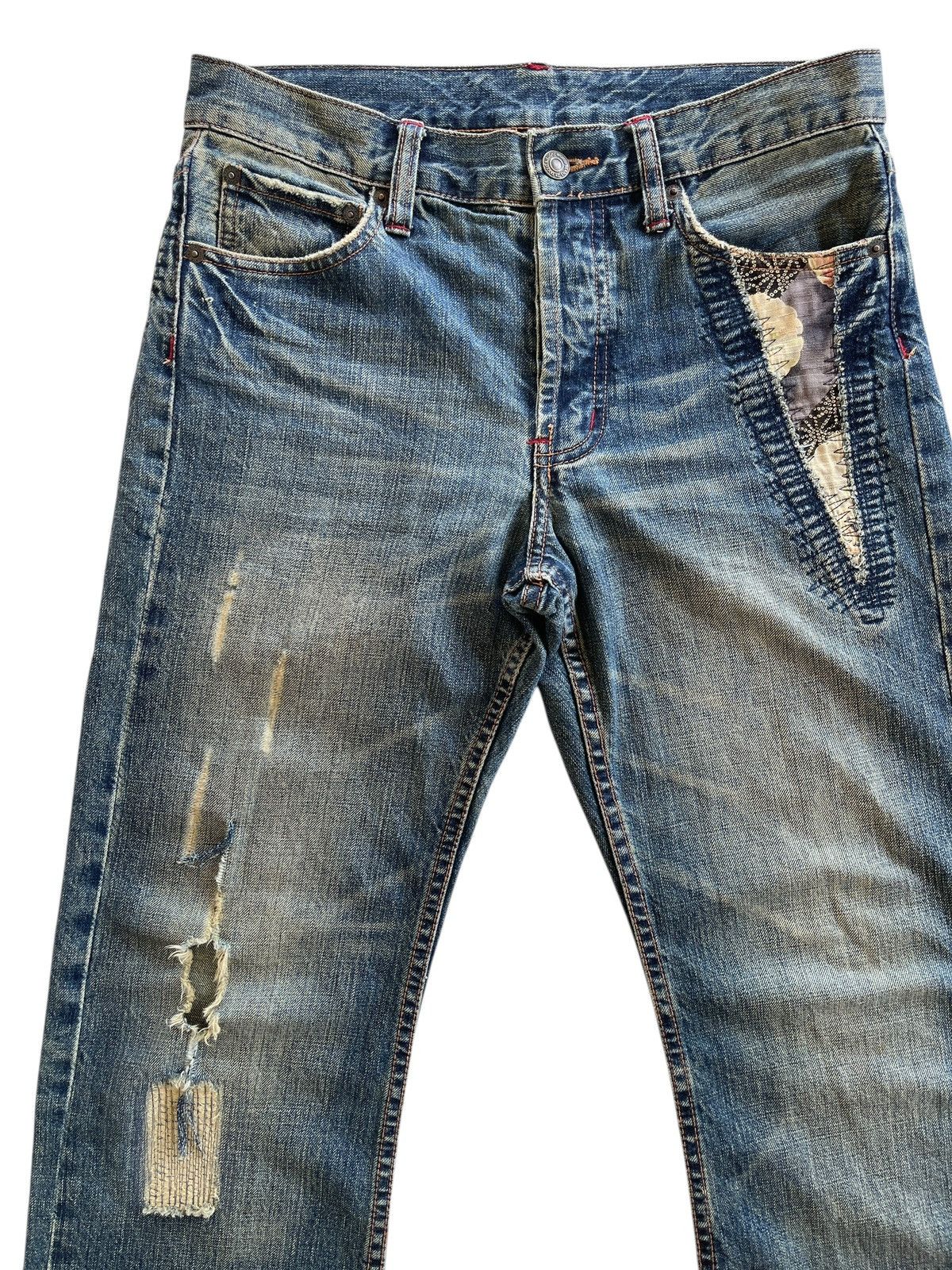 Japanese Brand Takeo Kikuchi Patchwork Distressed Sashiko Boro Denim Size US 30 / EU 46 - 4 Thumbnail