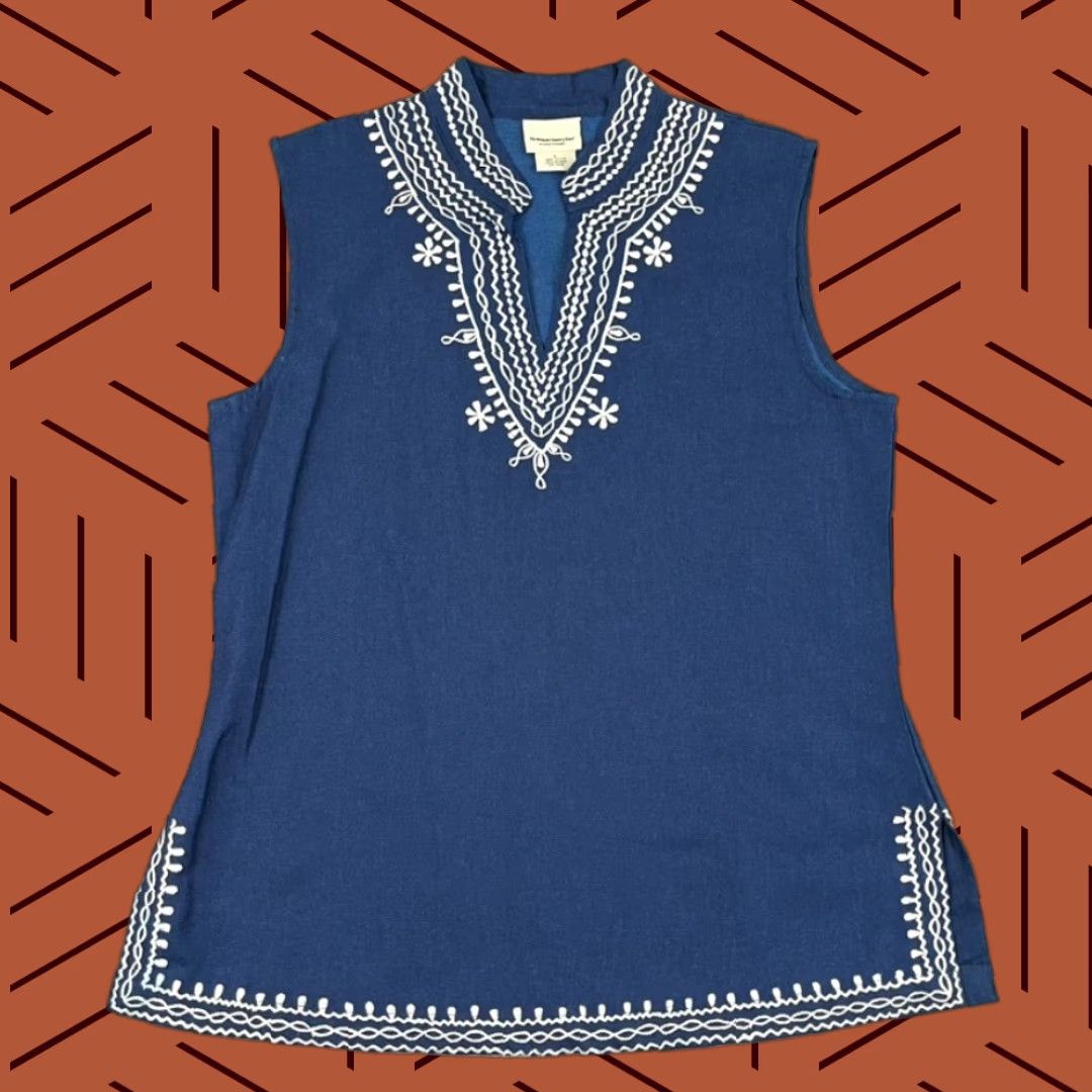 Vintage The Vermont Country Store Blue Tunic Top Womens Large Casual Peasant Blouse Size L / US 10 / IT 46 - 1 Thumbnail