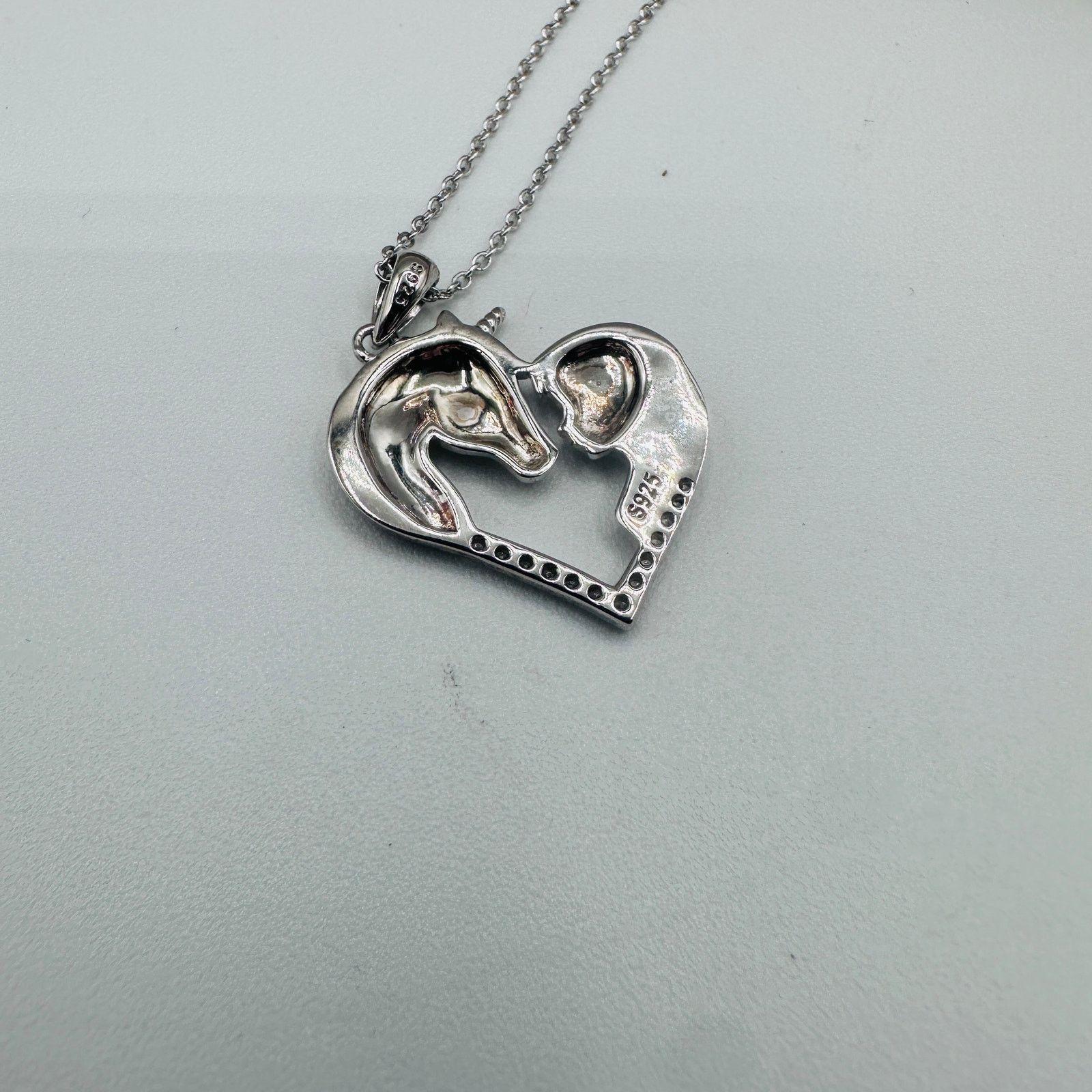 The Unbranded Brand Horse With Girl & Heart CZ Sterling Silver Necklace Size ONE SIZE - 7 Thumbnail