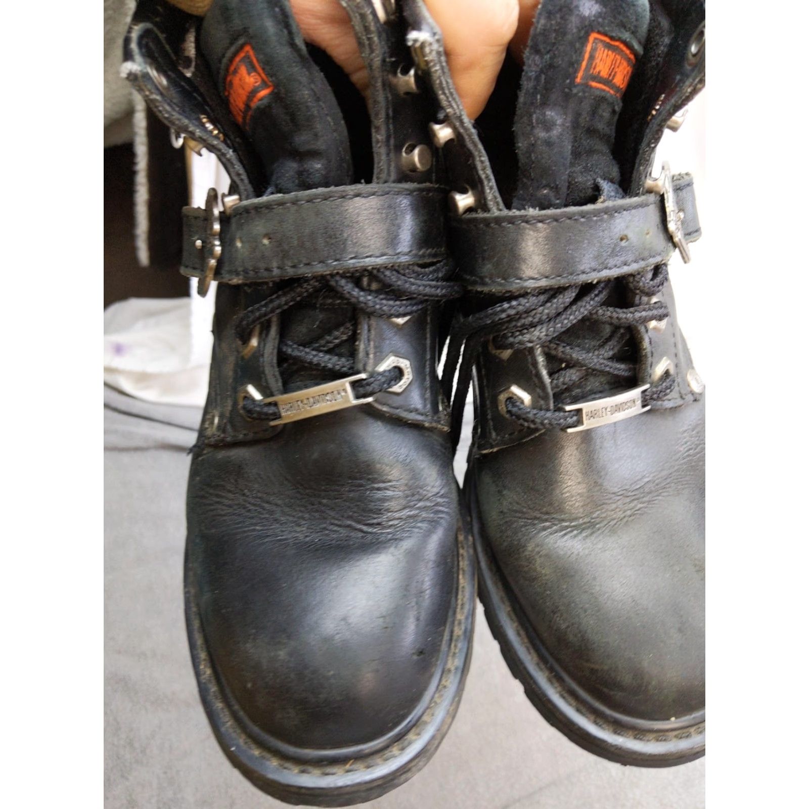Harley Davidson Harley-Davidson Boots Womens 6.5 Black Leather Ankle Strap Motorcycle Biker Winter Lug Outsole Buckle Lace Up Size US 7 / IT 37 - 4 Thumbnail