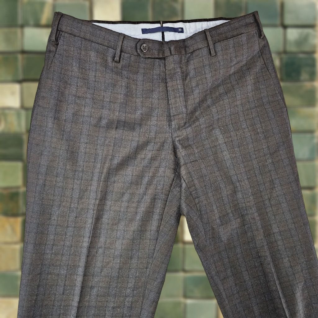 Incotex Incotex Mens Dress Pants 33x29 Gray Wool Plaid Flat Front Tapered Business Work Size US 33 - 1 Thumbnail