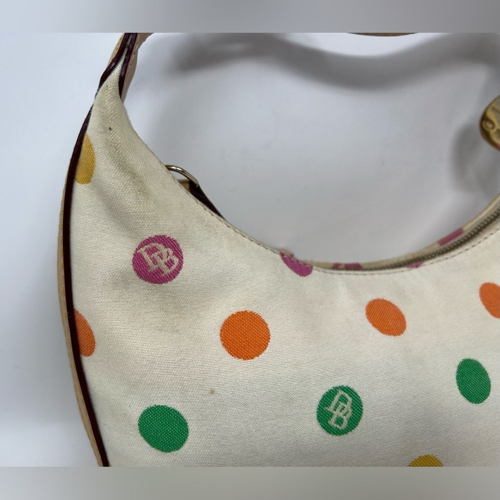 Dooney & Bourke DOONEY & BOURKE Multi Colored Polka Dot & Ivory Hobo Handbag Size ONE SIZE - 7 Thumbnail