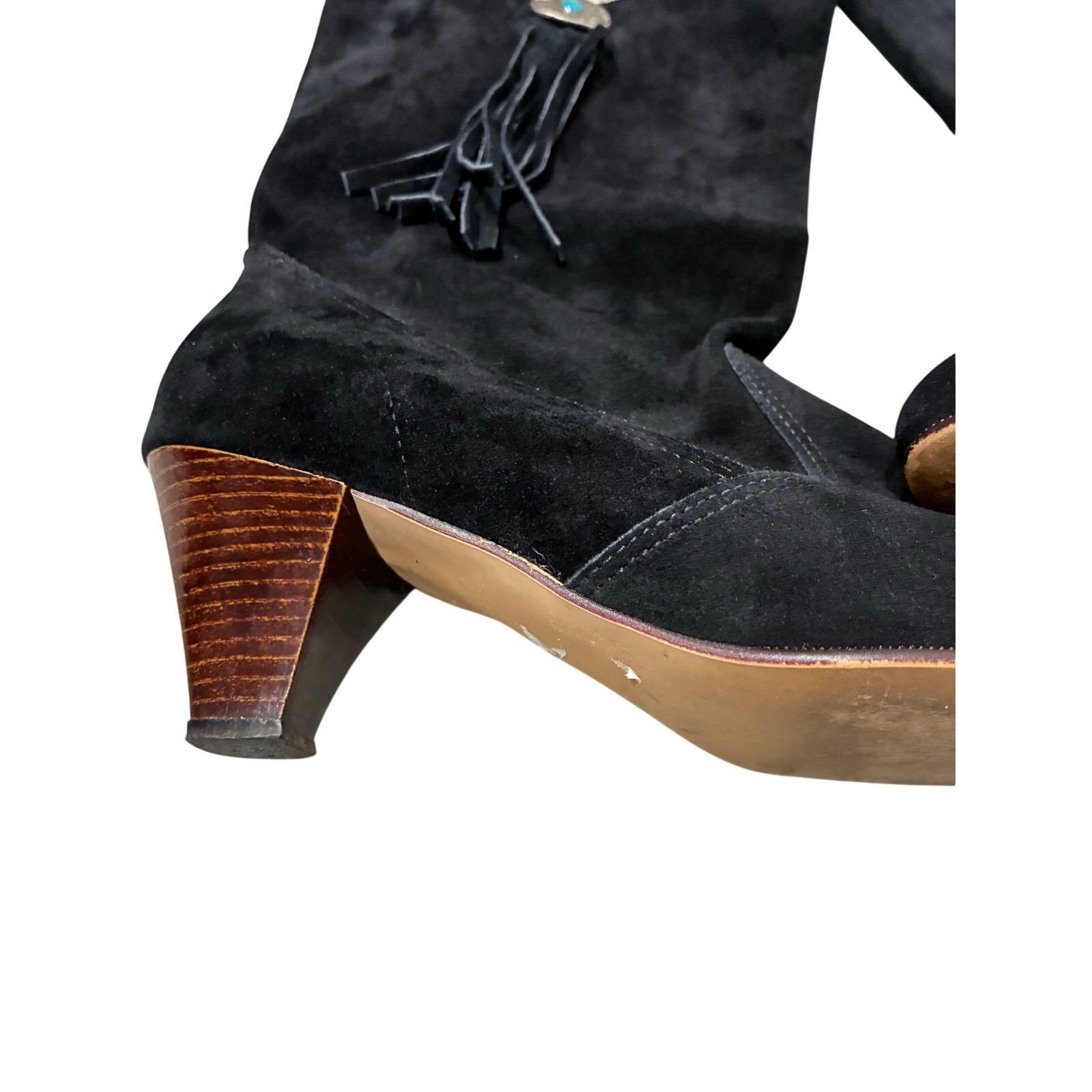 Other Pinwheels Western Black Suede BootsTurquoise Fringe Size 8.5 Size US 8.5 / IT 38.5 - 4 Thumbnail