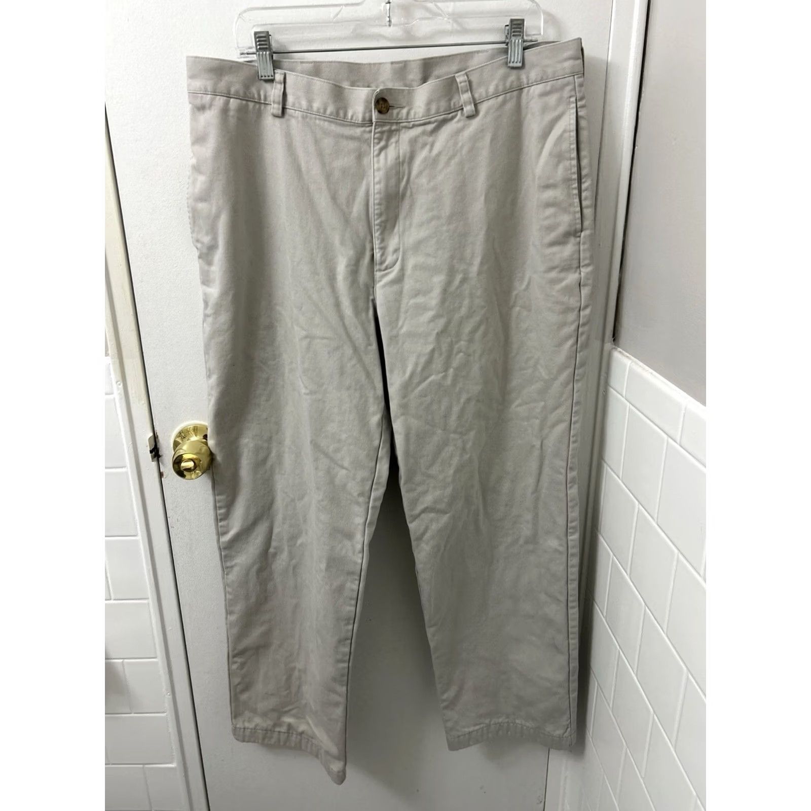 Vintage L.L.Bean Pants Mens 36x30 Beige Natural Fit Chino Workwear Casual Wool Plaid Lined 162385 Size US 36 / EU 52 - 2 Thumbnail