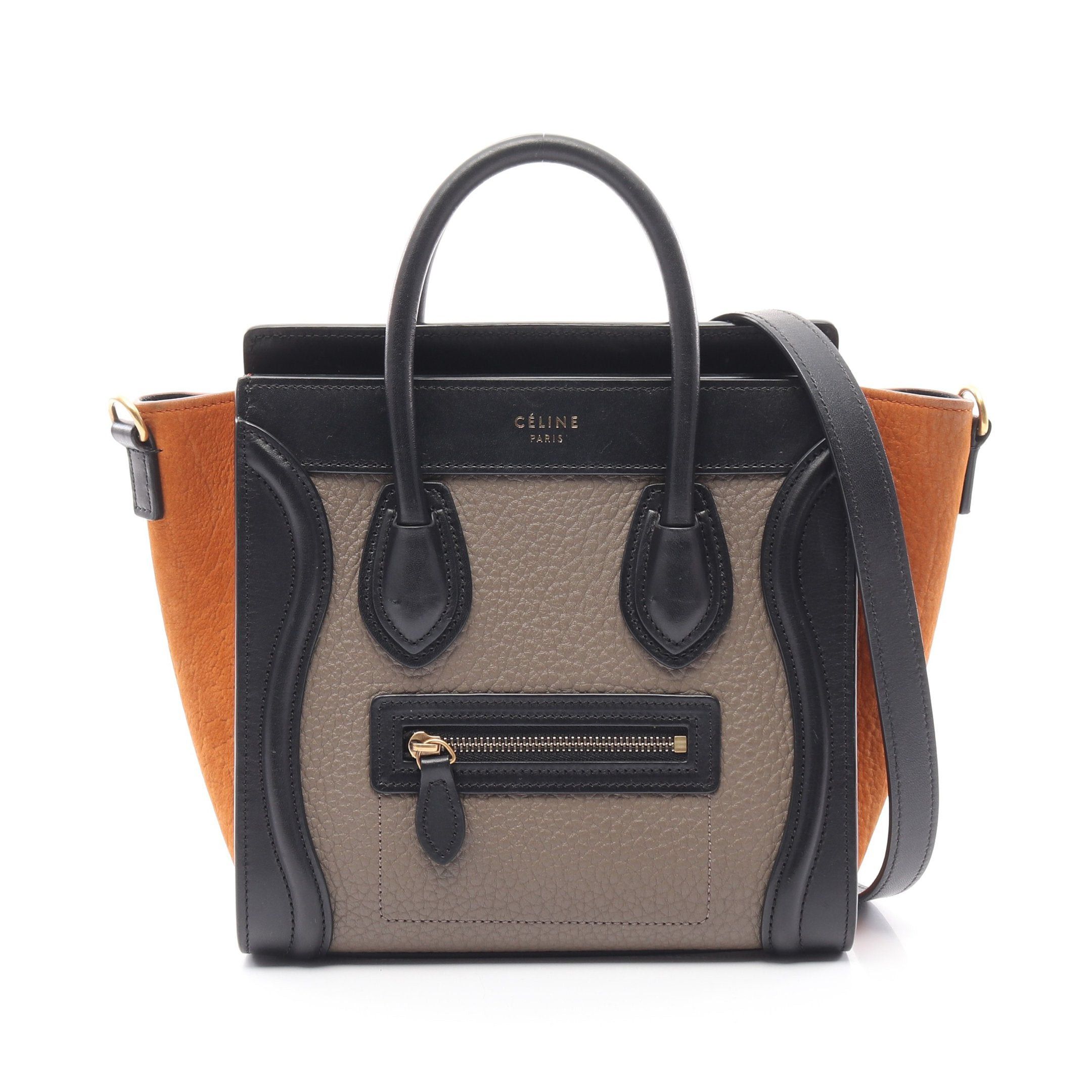 Celine Celine Luggage Nano Shopper Handbag Leather Black Light Brown Gray Beige Size ONE SIZE - 1 Thumbnail