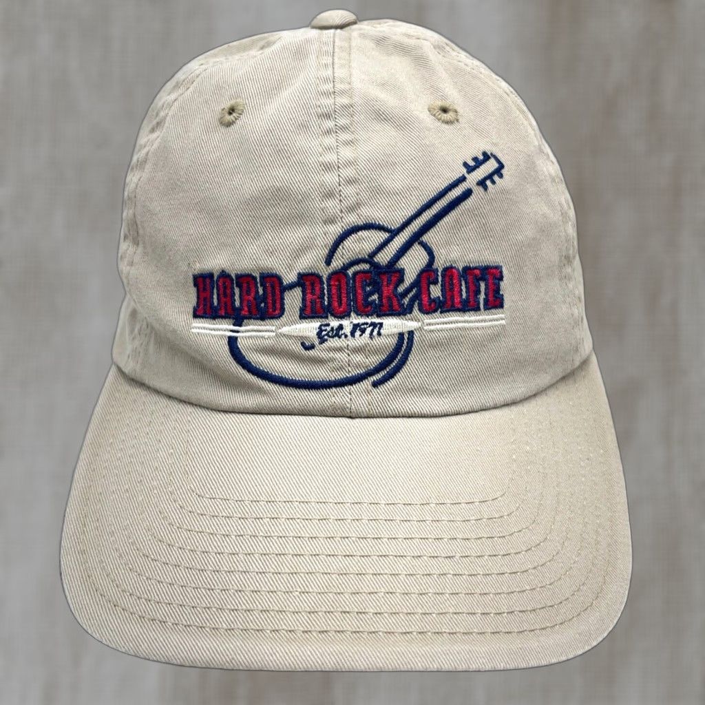 Hard Rock Cafe VINTAGE Hard Rock Cafe Hat Cap Baseball Style Adjustable Cotton Tan Khaki Logo 90s Men Size ONE SIZE - 1 Thumbnail