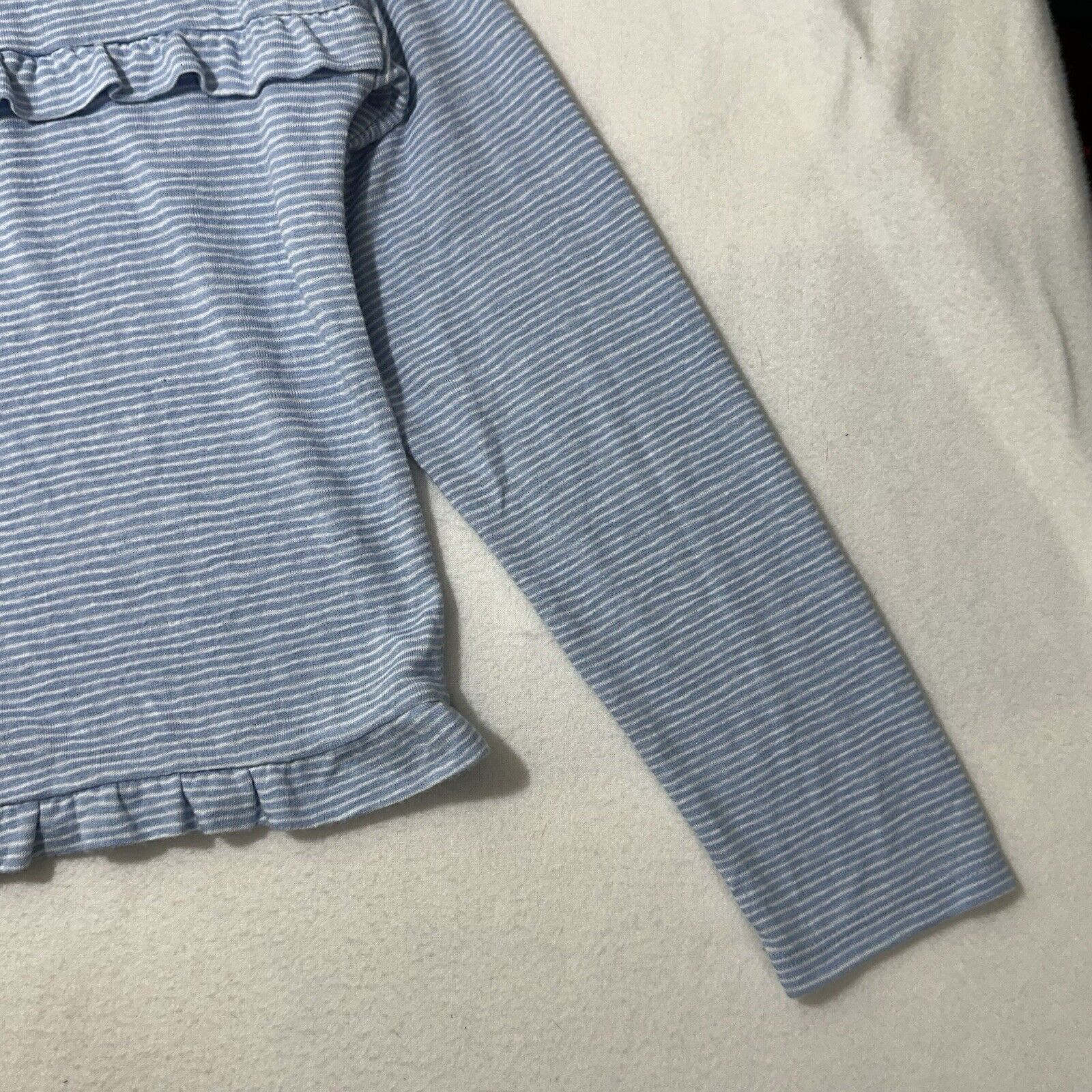 Loft LOFT Large Blue White Striped Long Sleeve Ruffle T Shirt Size L / US 10 / IT 46 - 6 Thumbnail