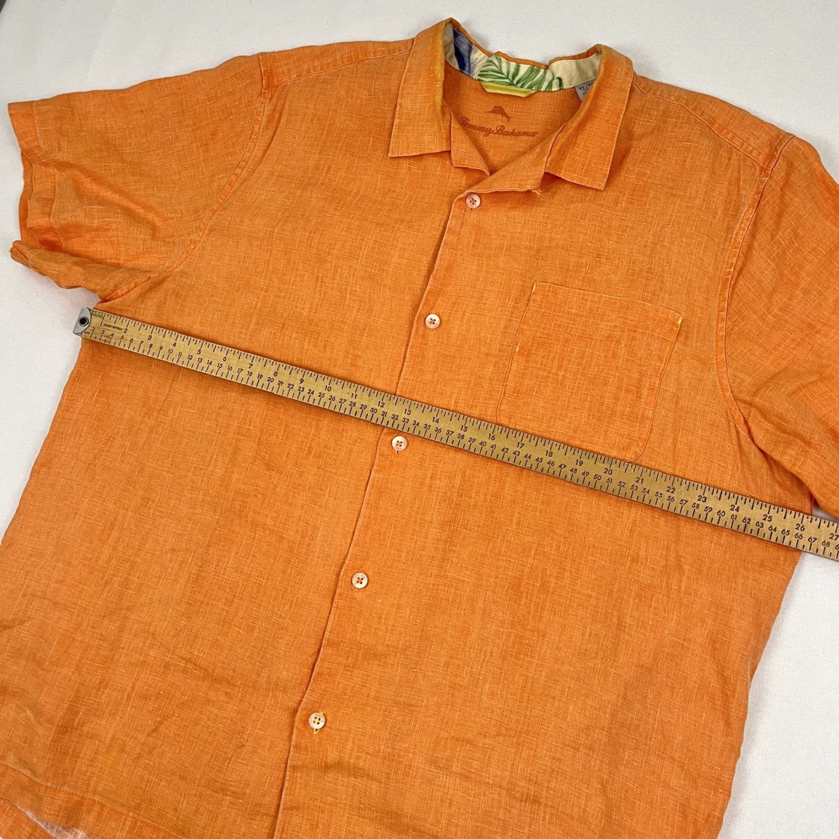 Tommy Bahama Tommy Bahama Shirt Mens XL Orange 100% Linen Hawaiian Camp Hook n Loop Button Up Size US XL / EU 56 / 4 - 3 Thumbnail