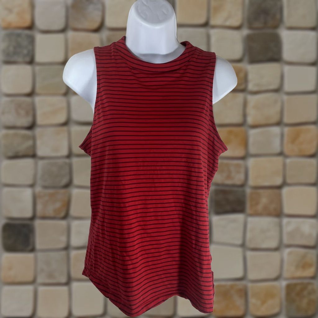 Old Navy Old Navy Tank Top Women Small Mock Neck Red Black Striped Style#480720-03 Size S / US 4 / IT 40 - 1 Thumbnail