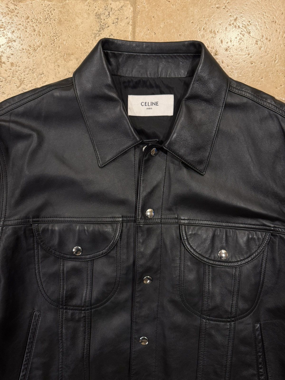 Celine Celine x Hedi SS23 Runway Bauhaus Leather Trucker Jacket Size US XL / EU 56 / 4 - 8 Thumbnail