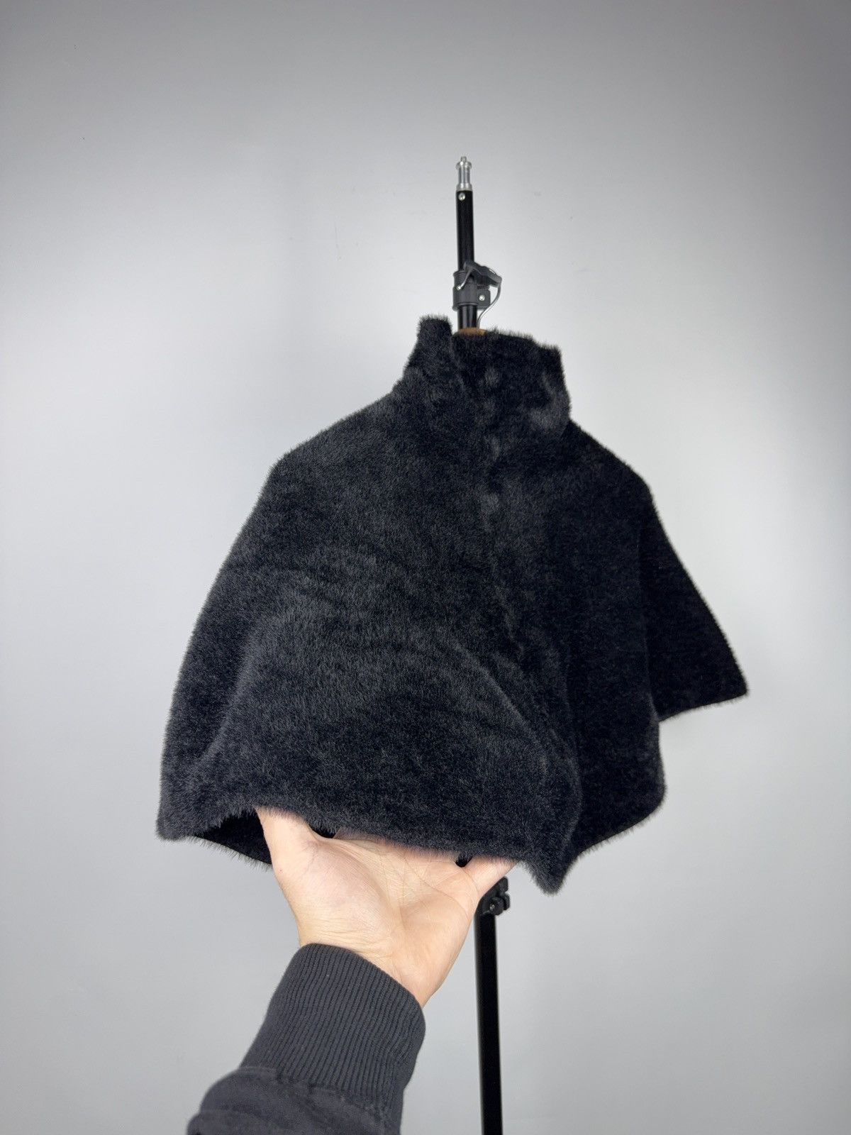 Japanese Brand Retro Fuzzy Knit Turtleneck Poncho Cape Sweater Charcoal Size ONE SIZE - 6 Thumbnail