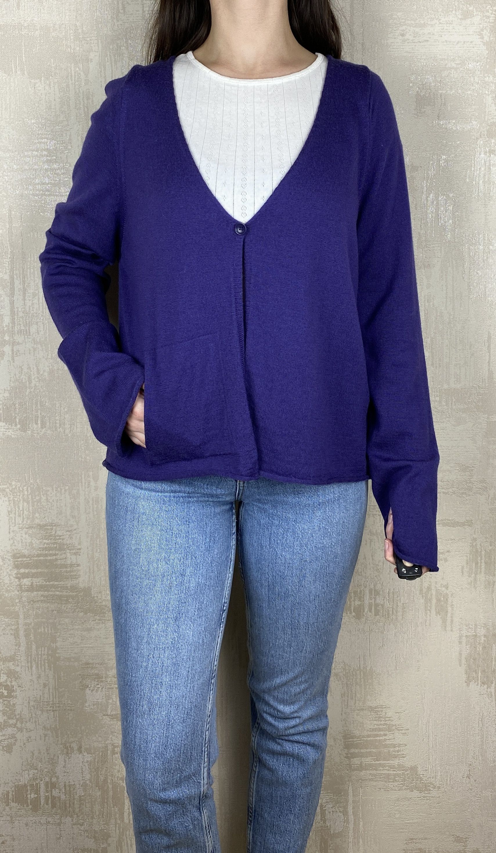 Designer Oska Virgin Wool Purple Single Button Cardigan Size L / US 10 / IT 46 - 2 Thumbnail