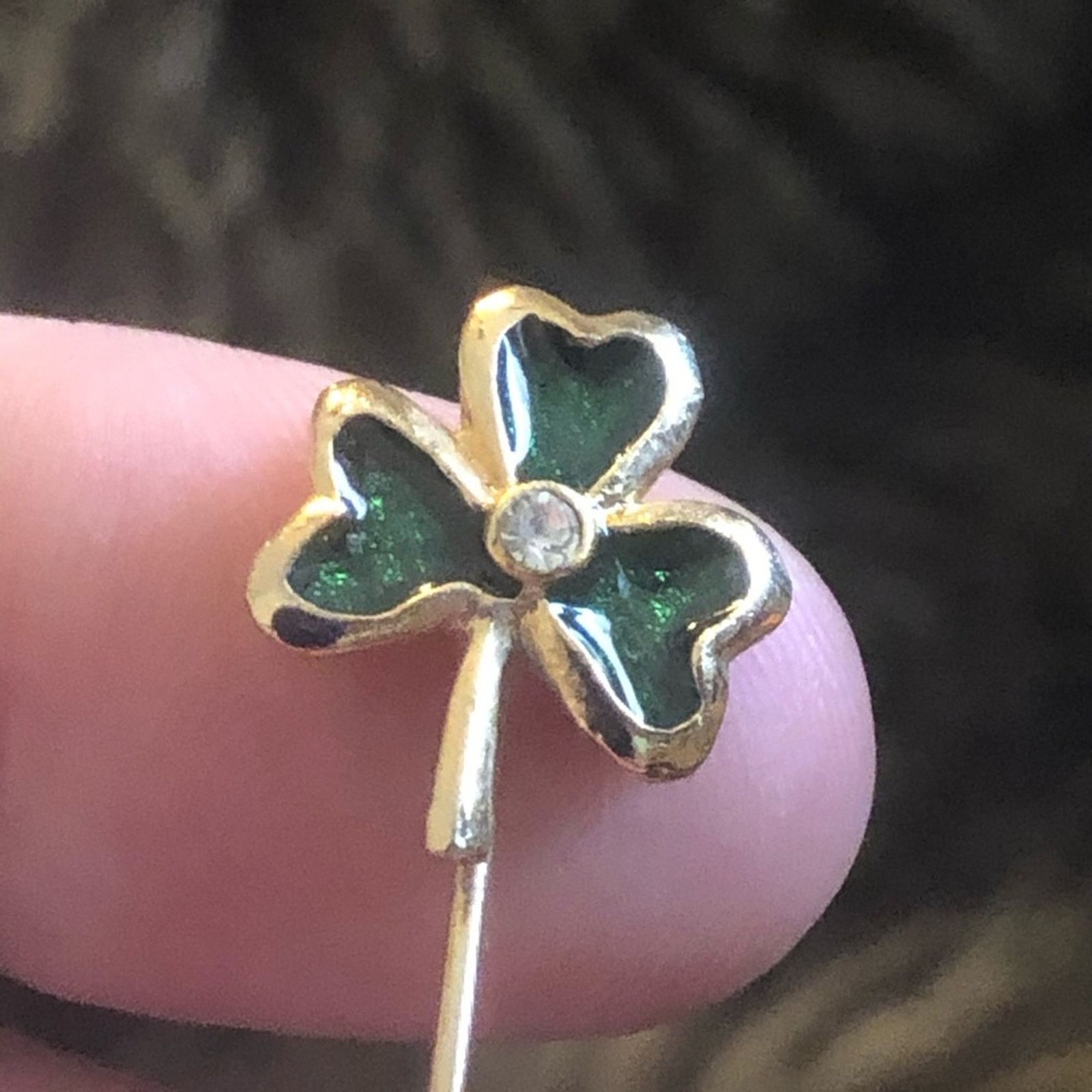 Vintage Vintage 3 leaf clover enamel gold plated hat pin Size ONE SIZE - 4 Thumbnail