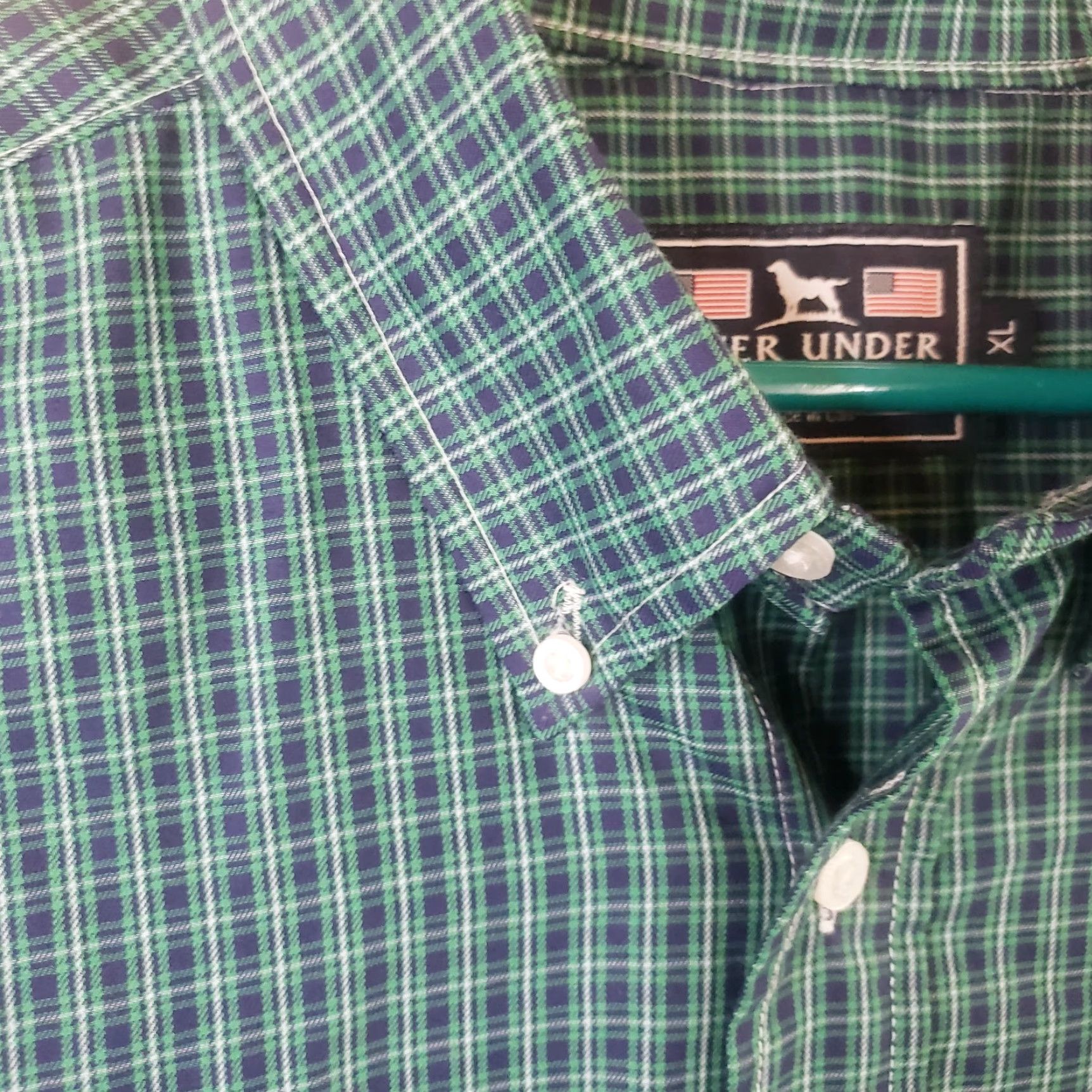 Undercover Over Under Button-Down Shirt XL Non-Iron Blue Green Check Embroidered Dog Logo Jacket/Shirt (Note: Final title revised to fit constraints) Size US XL / EU 56 / 4 - 7 Thumbnail